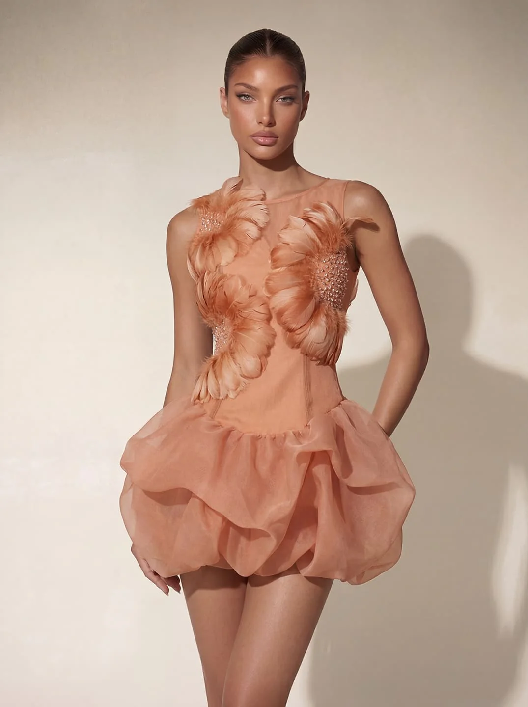 Delvor Sleeveless Feather Rhinestone Mini Dress - Image 2