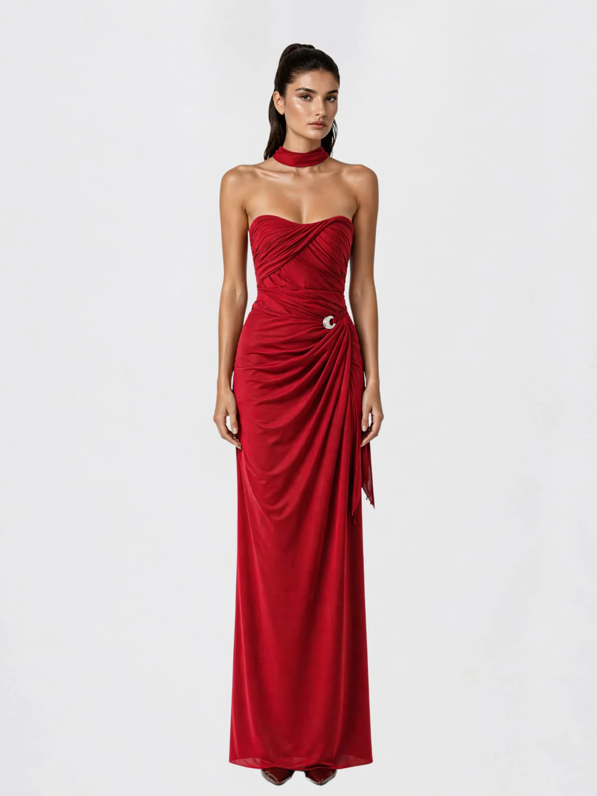 Dexurion Ruched Scarf Maxi Dress In Wine