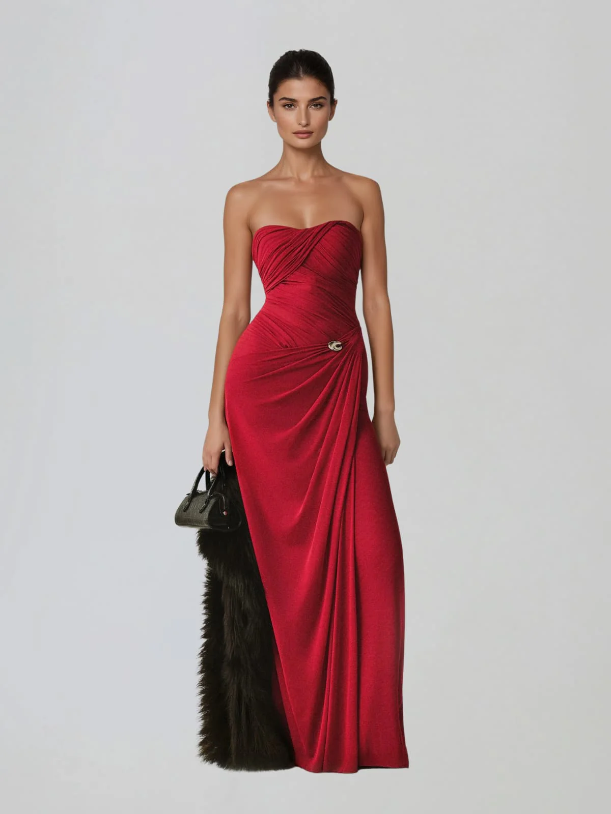 Dexurion Ruched Scarf Maxi Dress In Wine - Image 2