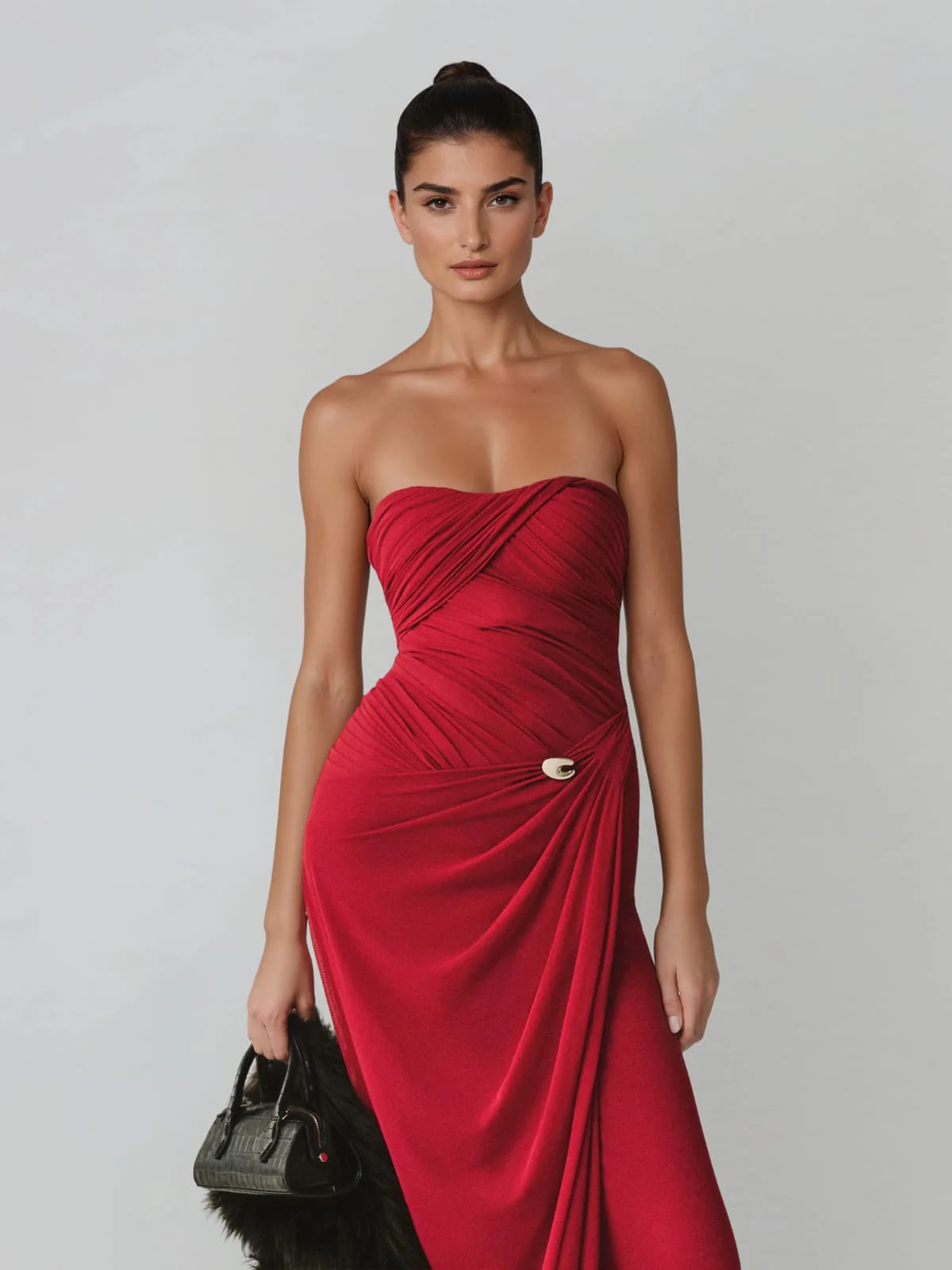 Dexurion Ruched Scarf Maxi Dress In Wine - Image 4