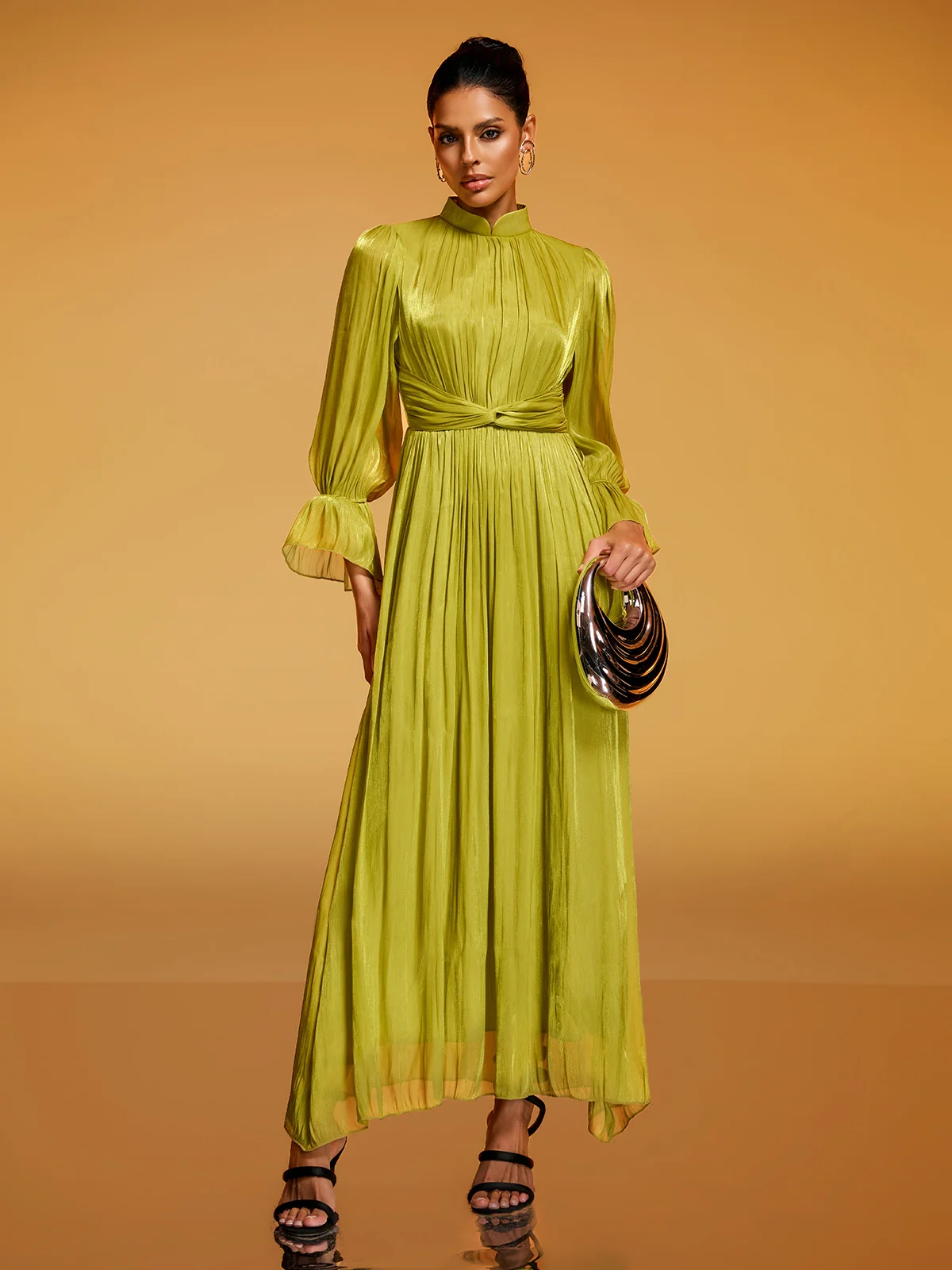 Dhavala Flare Sleeve Maxi Dress In Chartreuse - Image 4