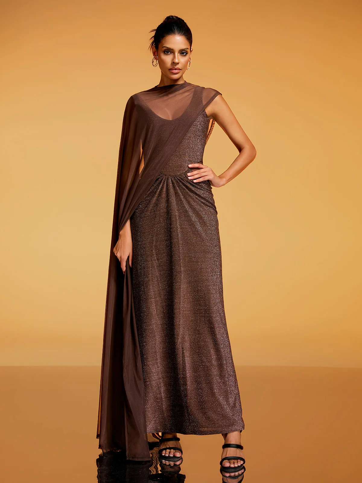 Diala Cape Glitter Maxi Dress - Image 3