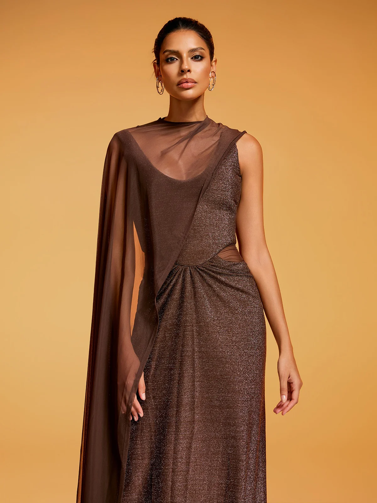 Diala Cape Glitter Maxi Dress - Image 4