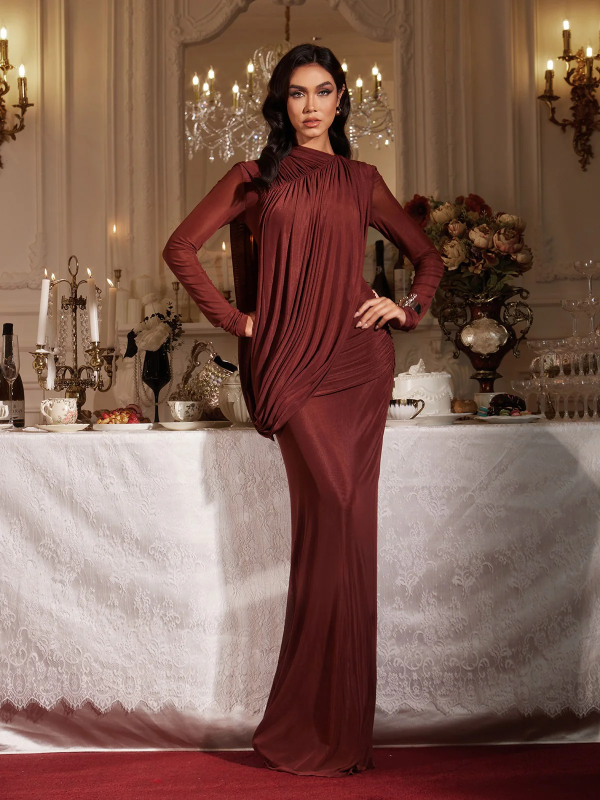 Diapason Asymmetric Ruched Maxi Dress