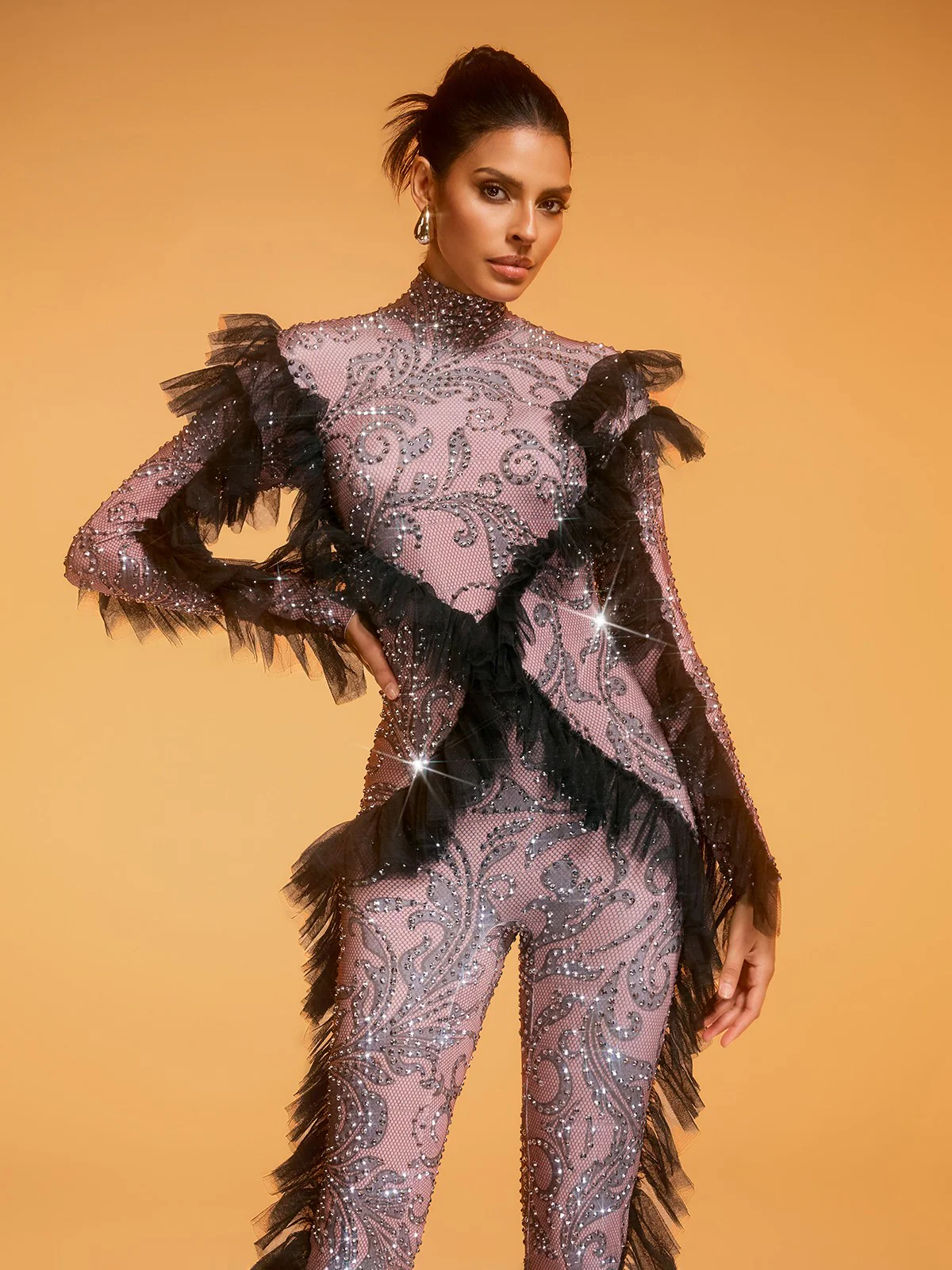 Dilys Tulle Trimmed Rhinestone Jumpsuit - Image 3