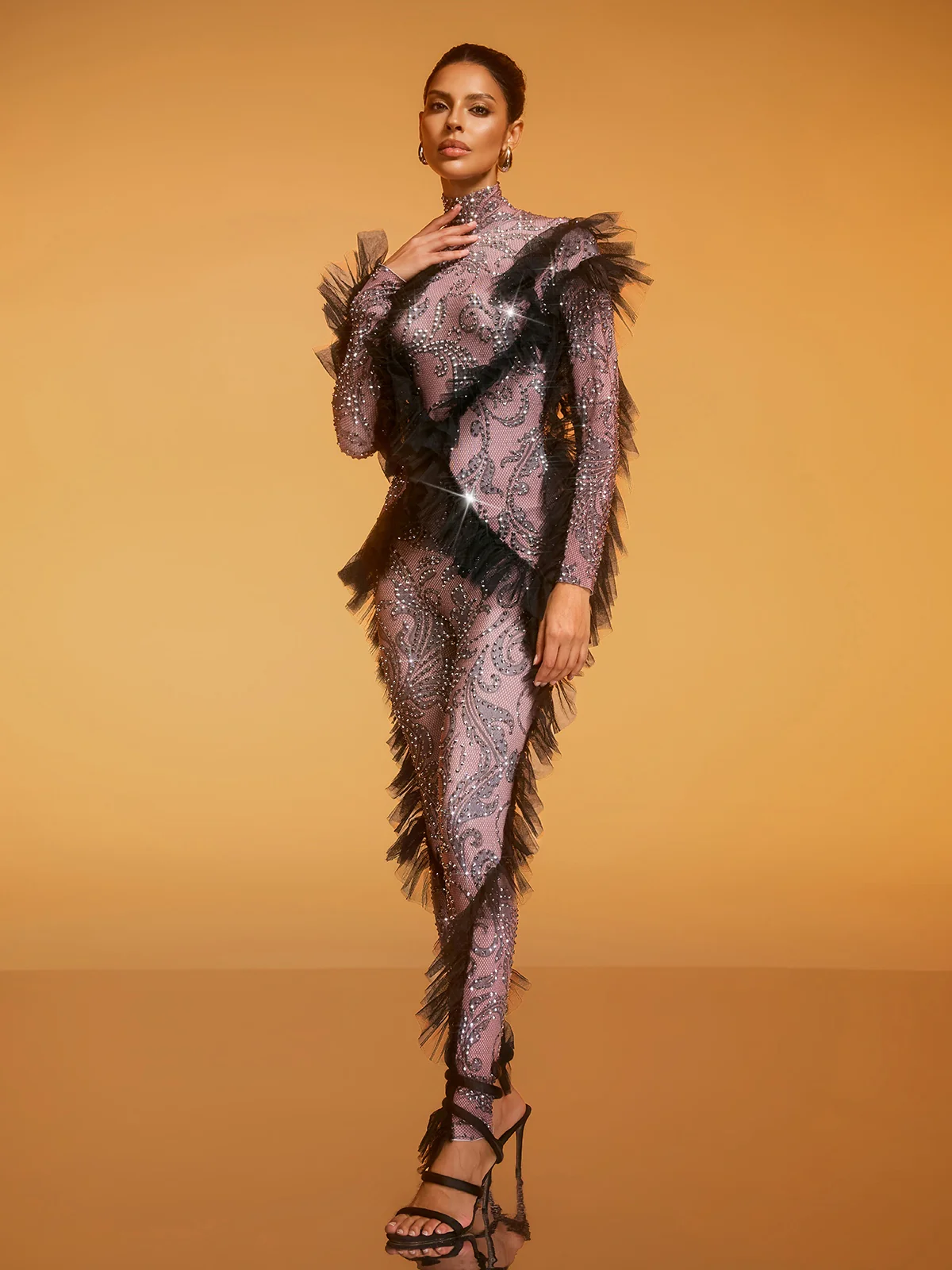 Dilys Tulle Trimmed Rhinestone Jumpsuit - Image 5