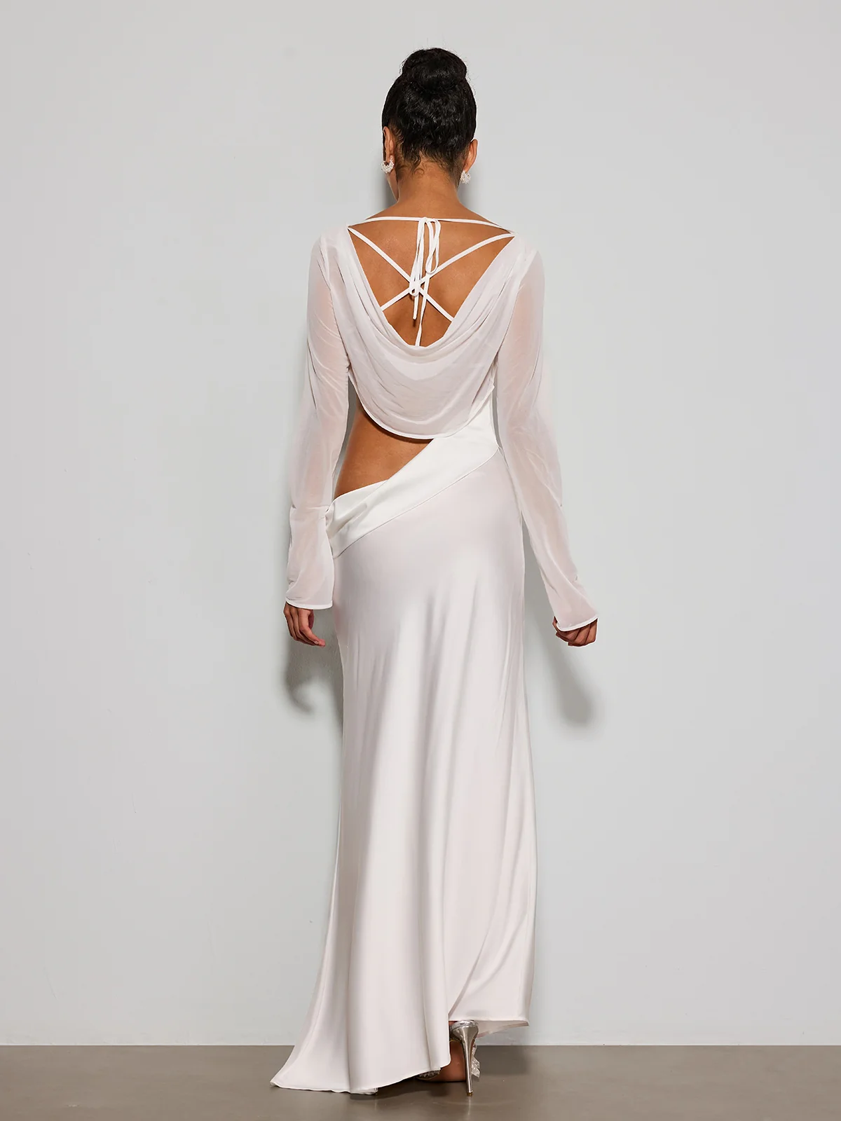Donata Long Sleeve Cutout Satin Maxi Dress - Image 2