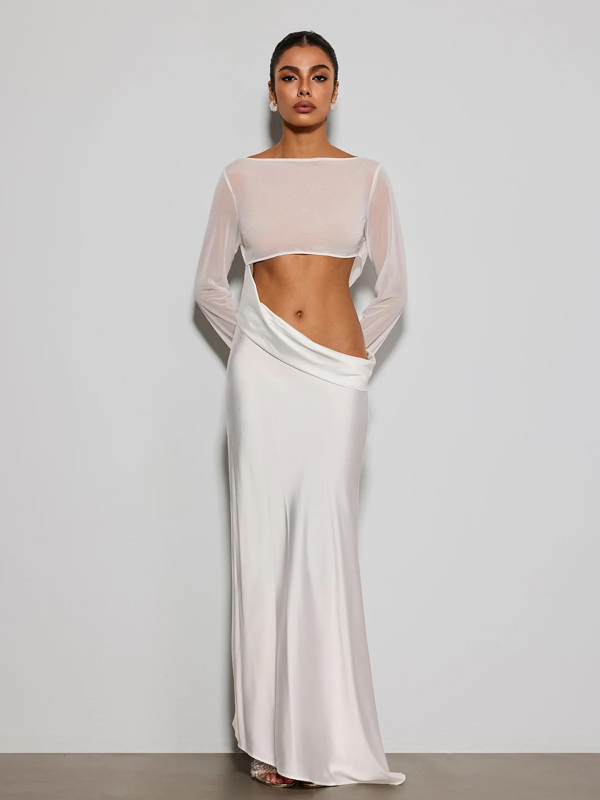 Donata Long Sleeve Cutout Satin Maxi Dress - Image 3