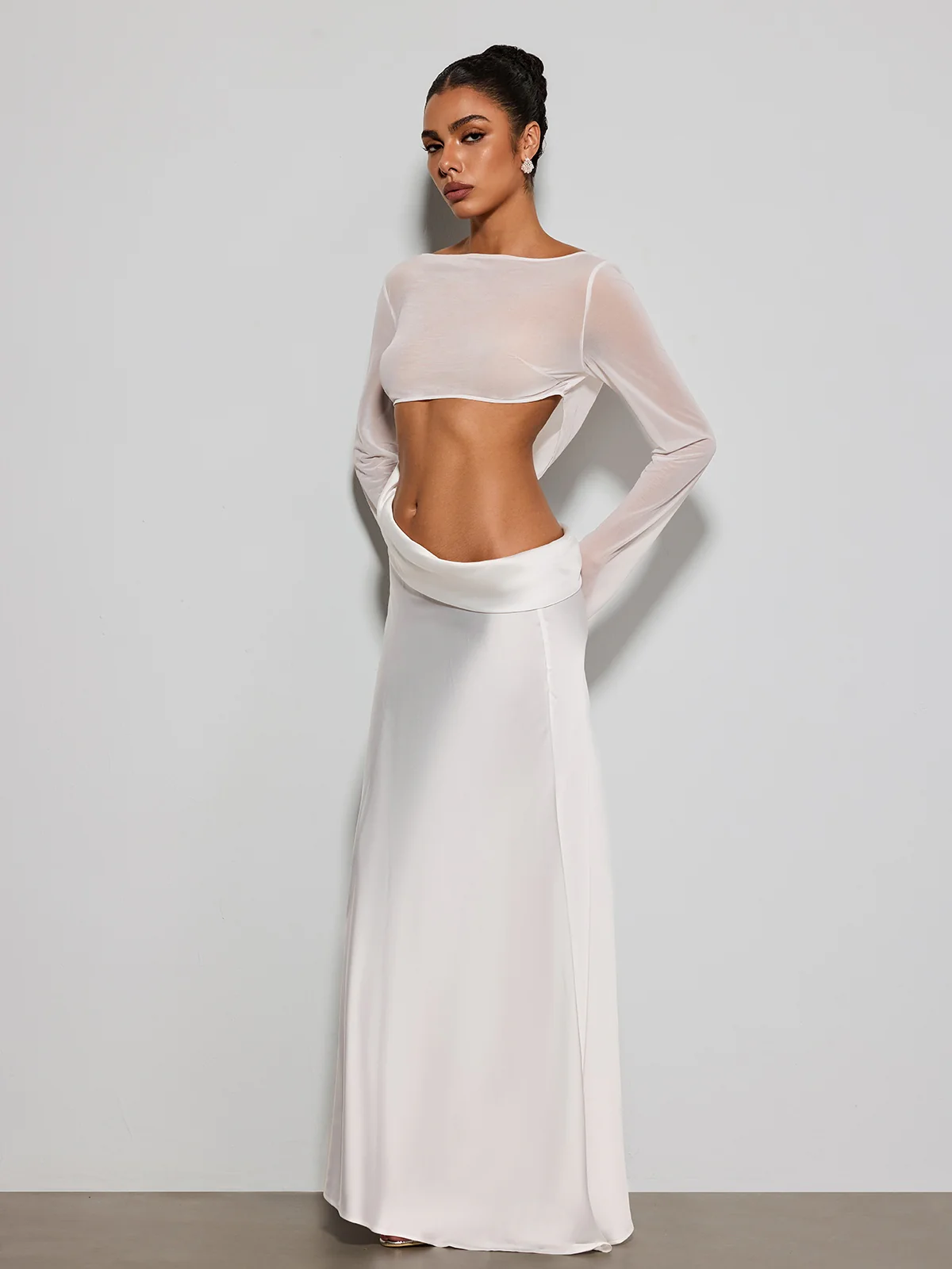 Donata Long Sleeve Cutout Satin Maxi Dress - Image 4