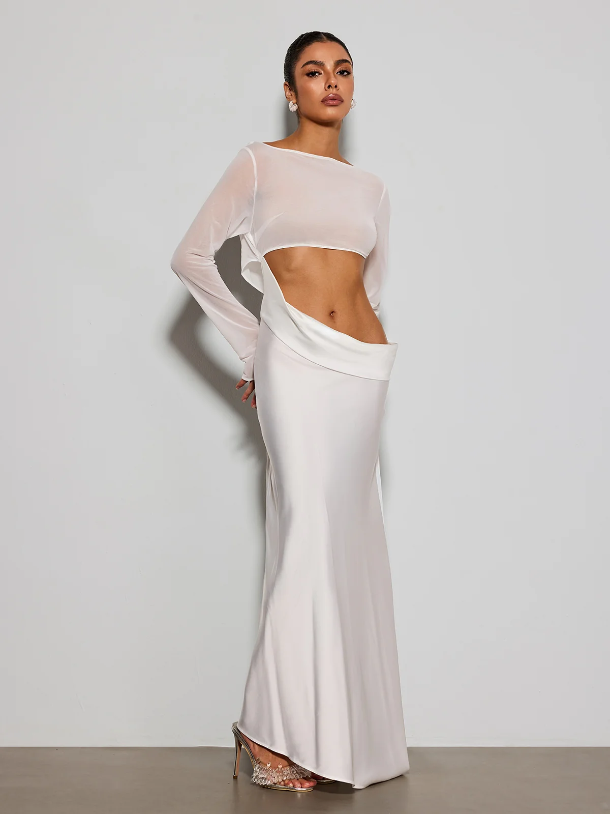 Donata Long Sleeve Cutout Satin Maxi Dress - Image 5