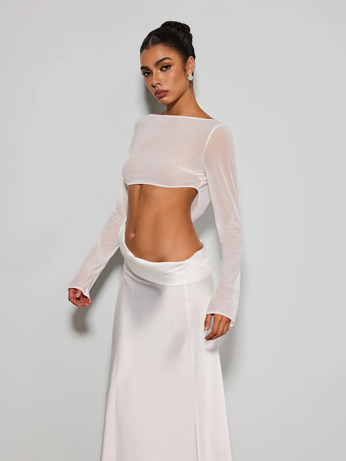 Donata Long Sleeve Cutout Satin Maxi Dress - Image 6