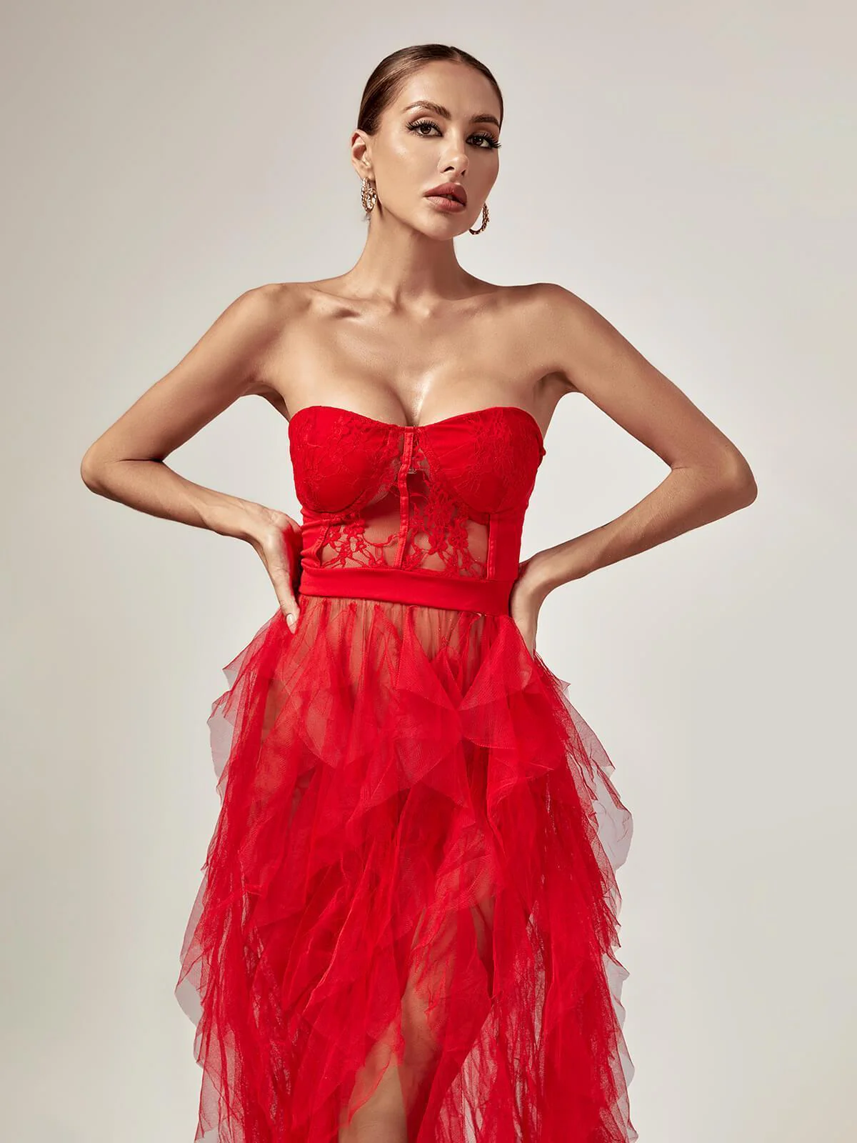 Dorothy Tulle Maxi Dress In Red - Image 3
