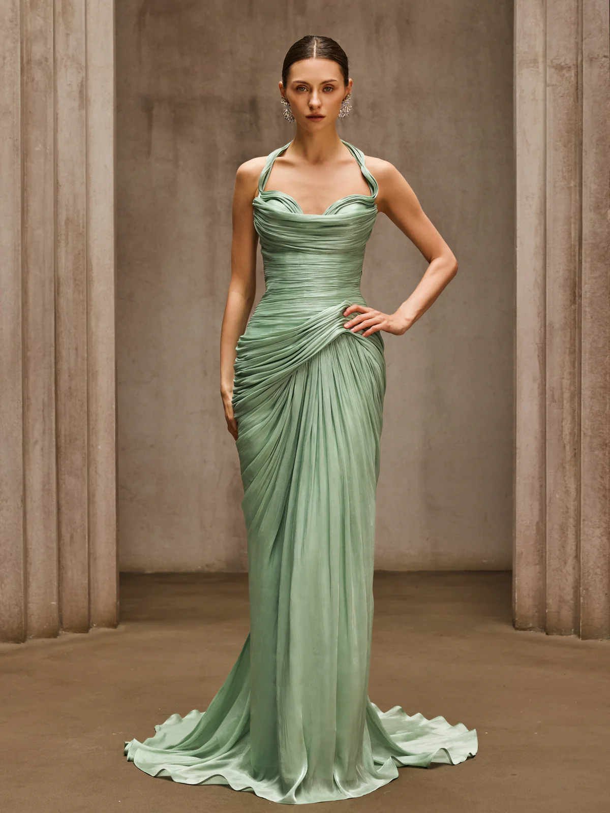 Dosia Halterneck Ruched Maxi Dress