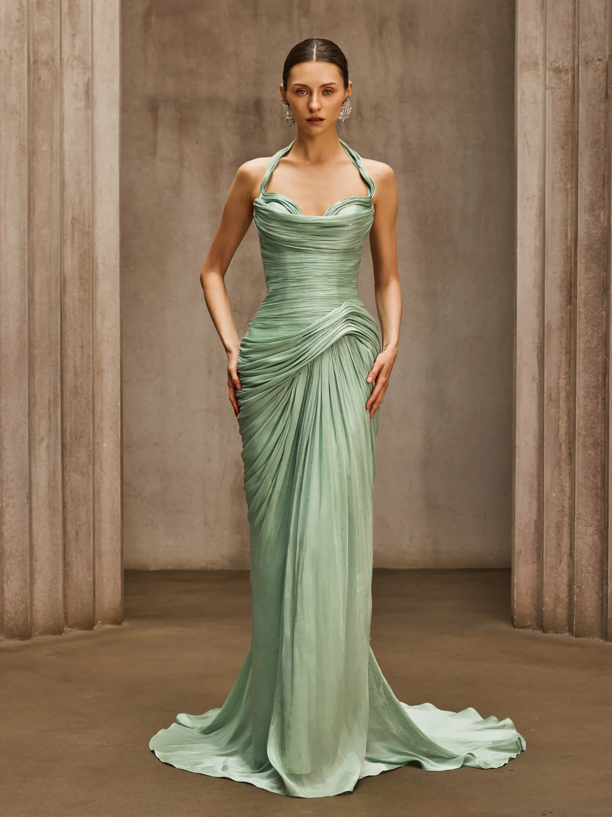 Dosia Halterneck Ruched Maxi Dress - Image 3