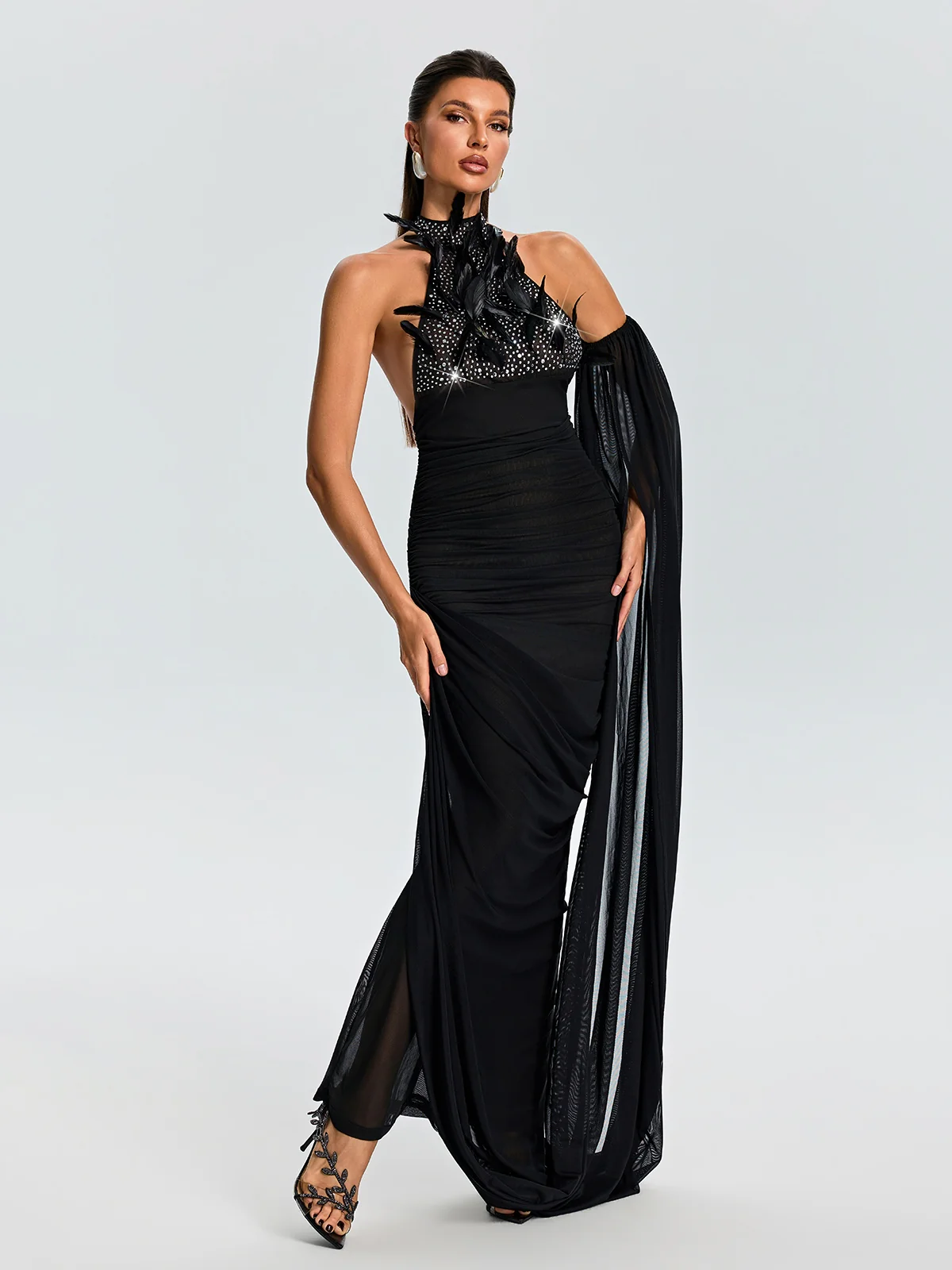 Dravionel Rhinestone Draped Maxi Dress - Image 2