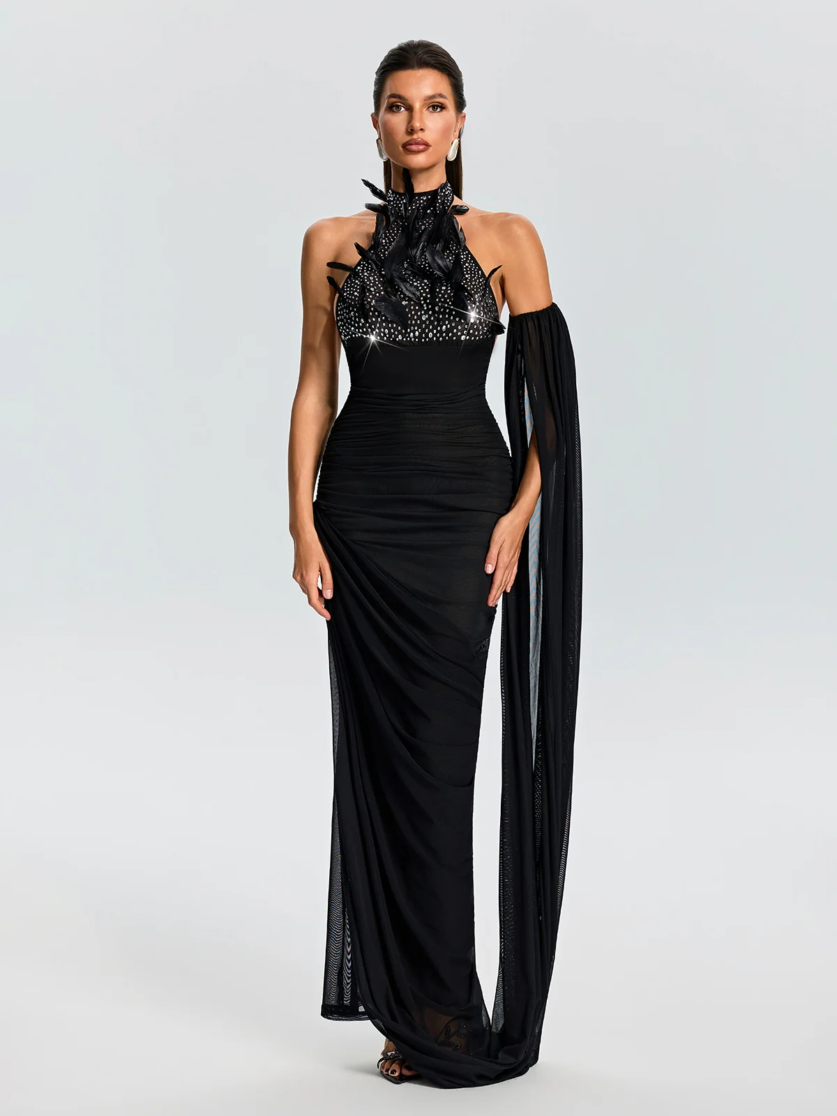 Dravionel Rhinestone Draped Maxi Dress - Image 4