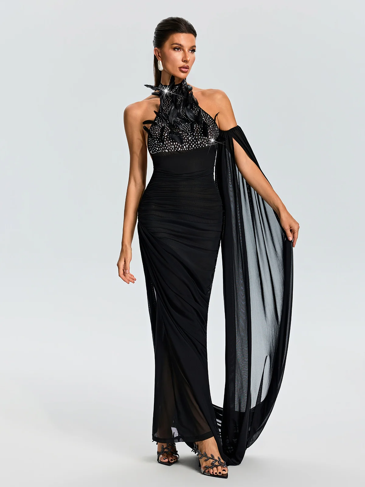 Dravionel Rhinestone Draped Maxi Dress - Image 5