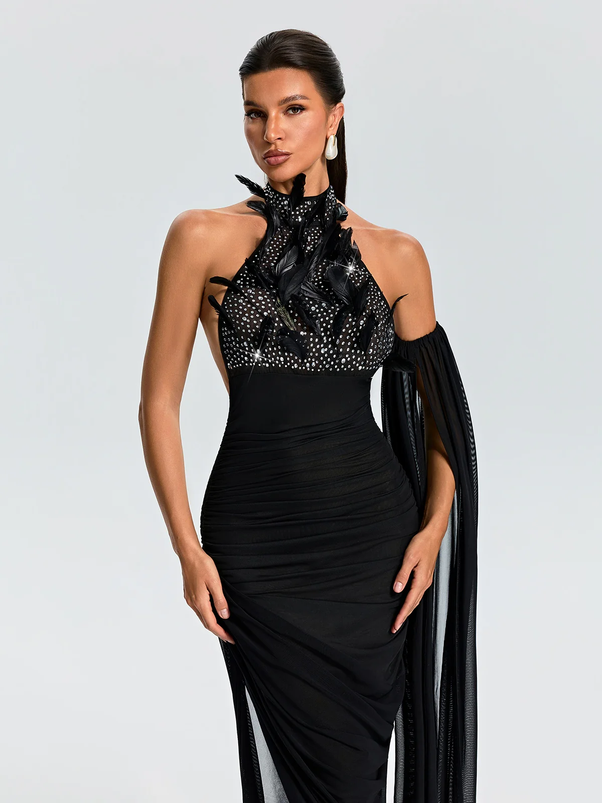 Dravionel Rhinestone Draped Maxi Dress - Image 6