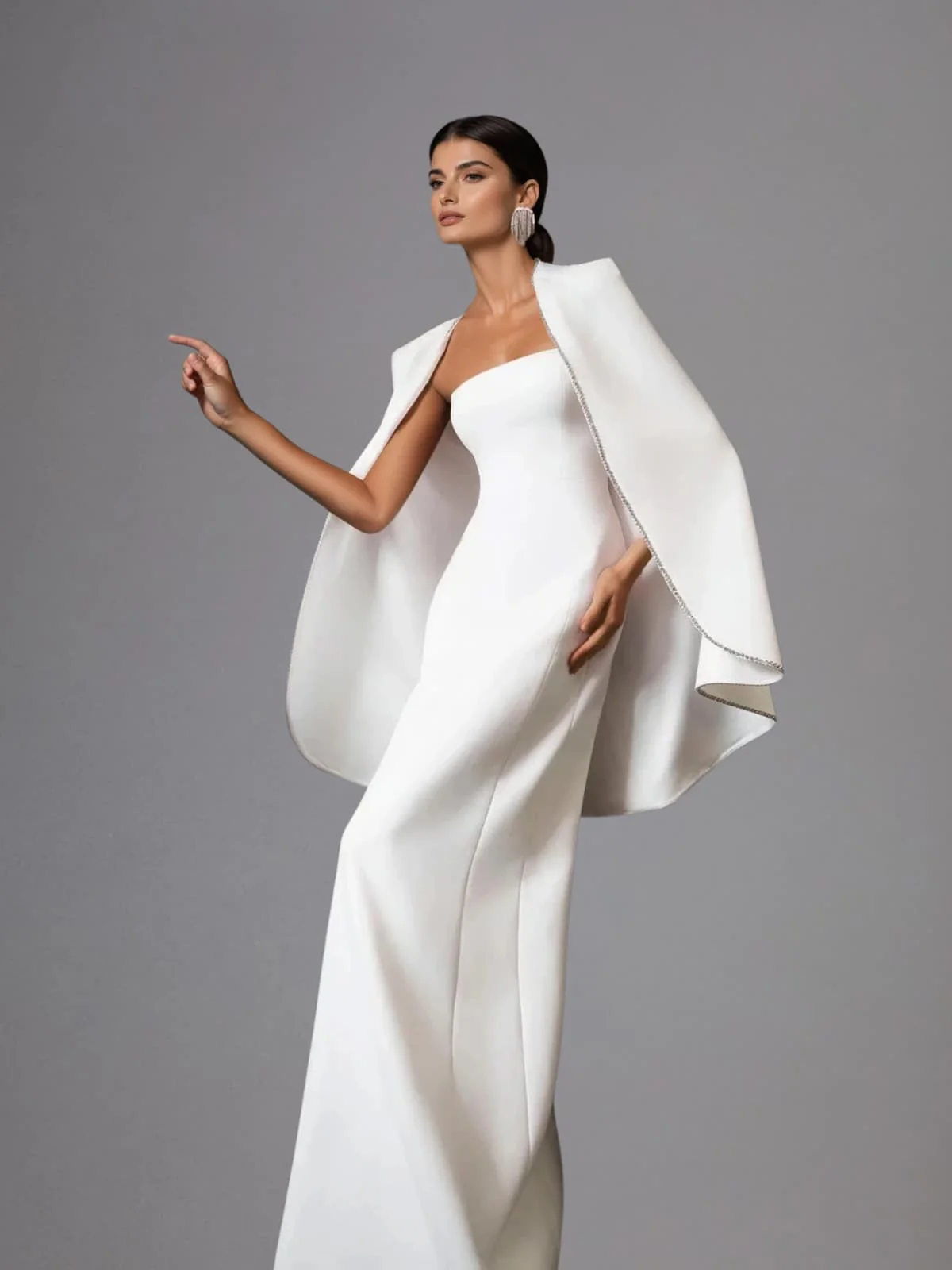 Drexor Strapless Cape Rhinestone Maxi Dress - Image 2