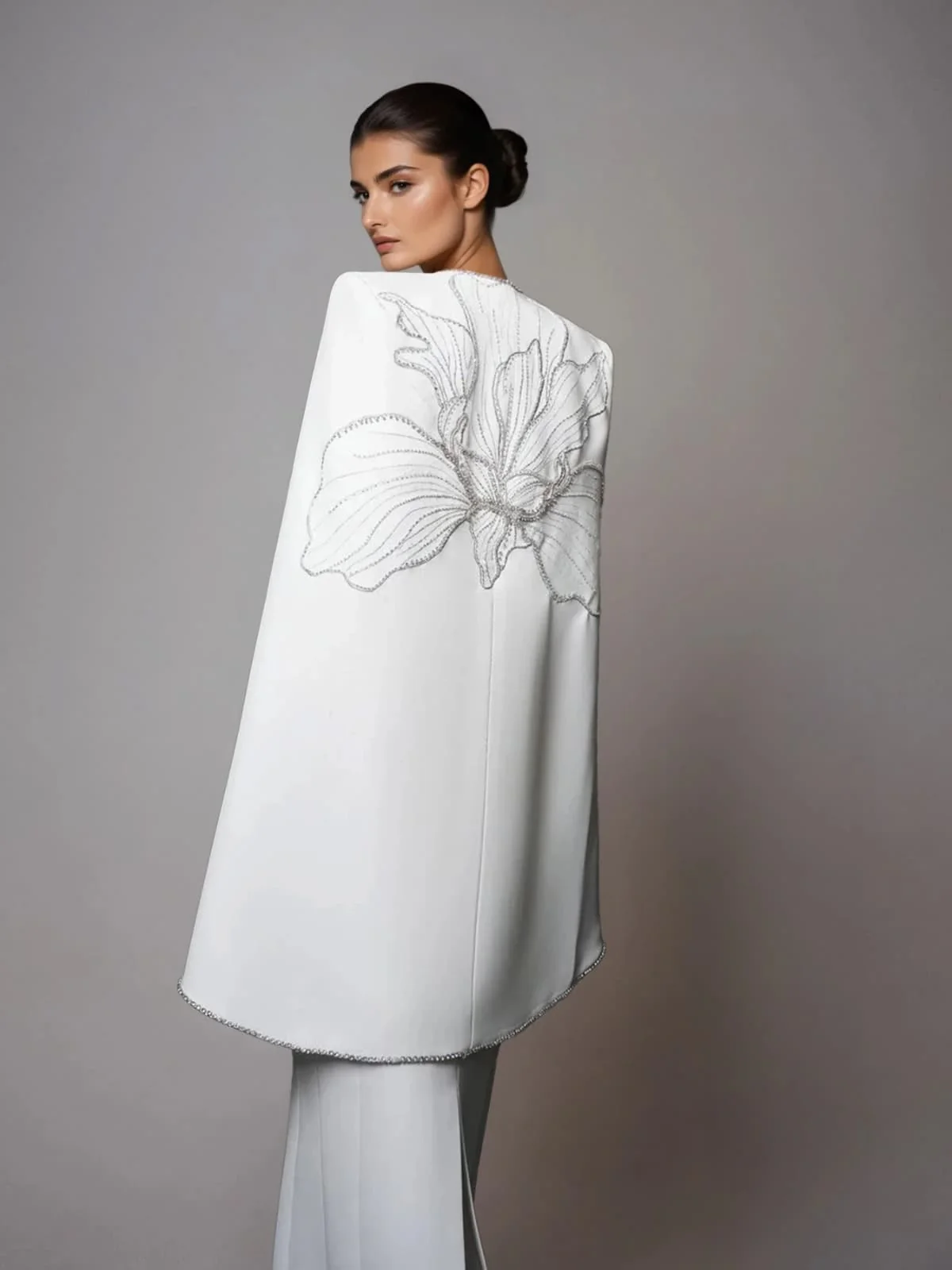Drexor Strapless Cape Rhinestone Maxi Dress - Image 3