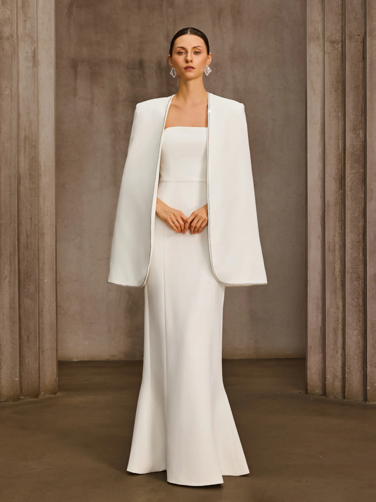 Drexor Strapless Cape Rhinestone Maxi Dress - Image 4