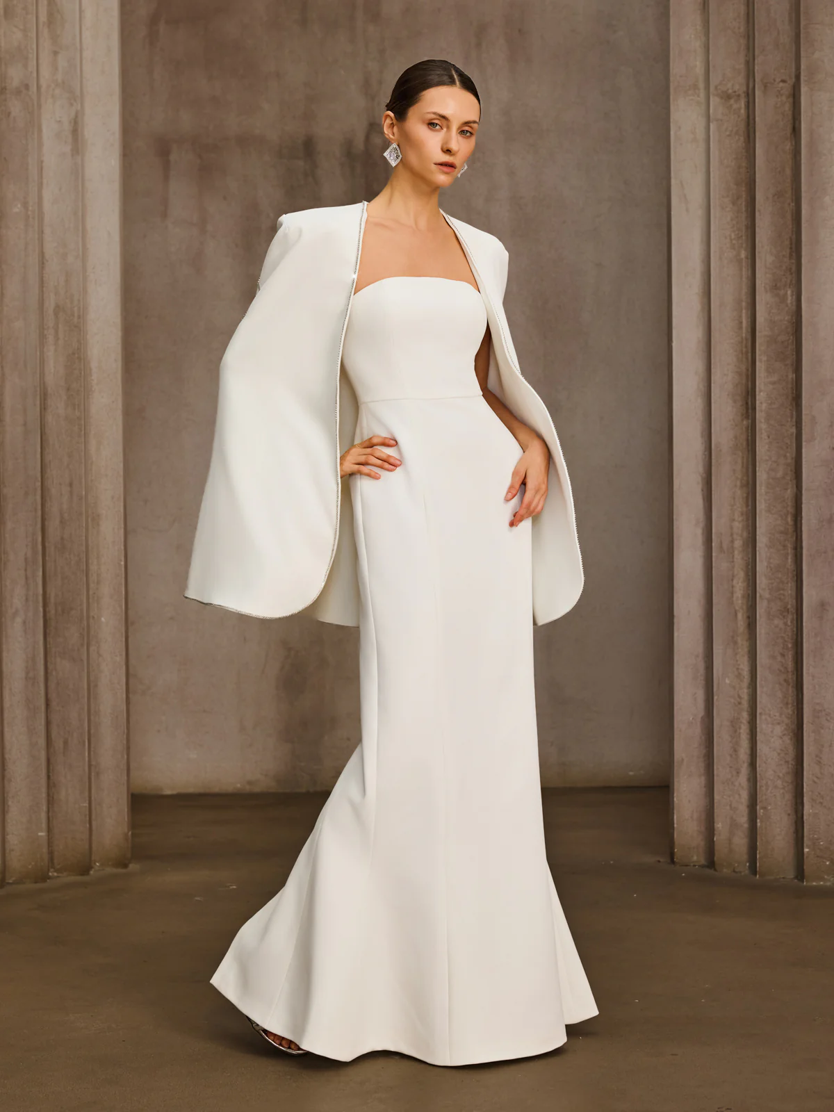 Drexor Strapless Cape Rhinestone Maxi Dress - Image 6