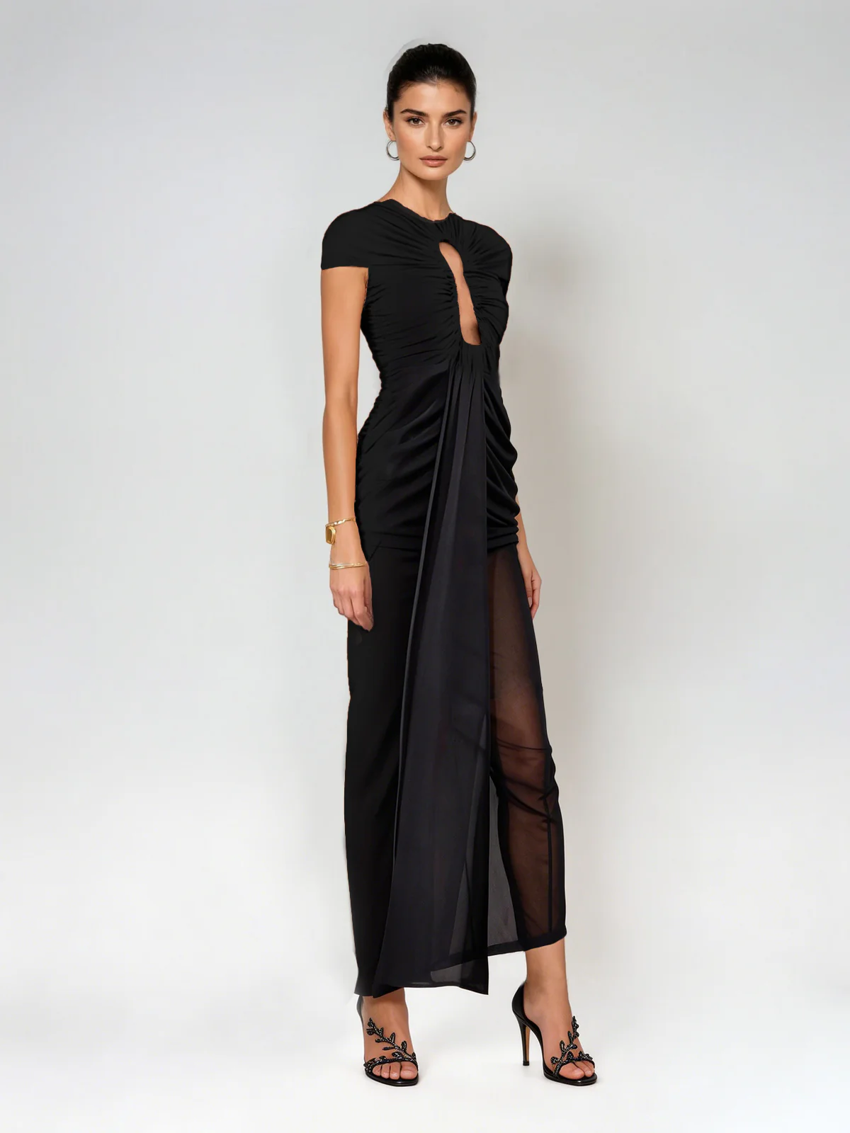 Drosyne Cutout Ruched Draped Maxi Dress In Black - Image 2