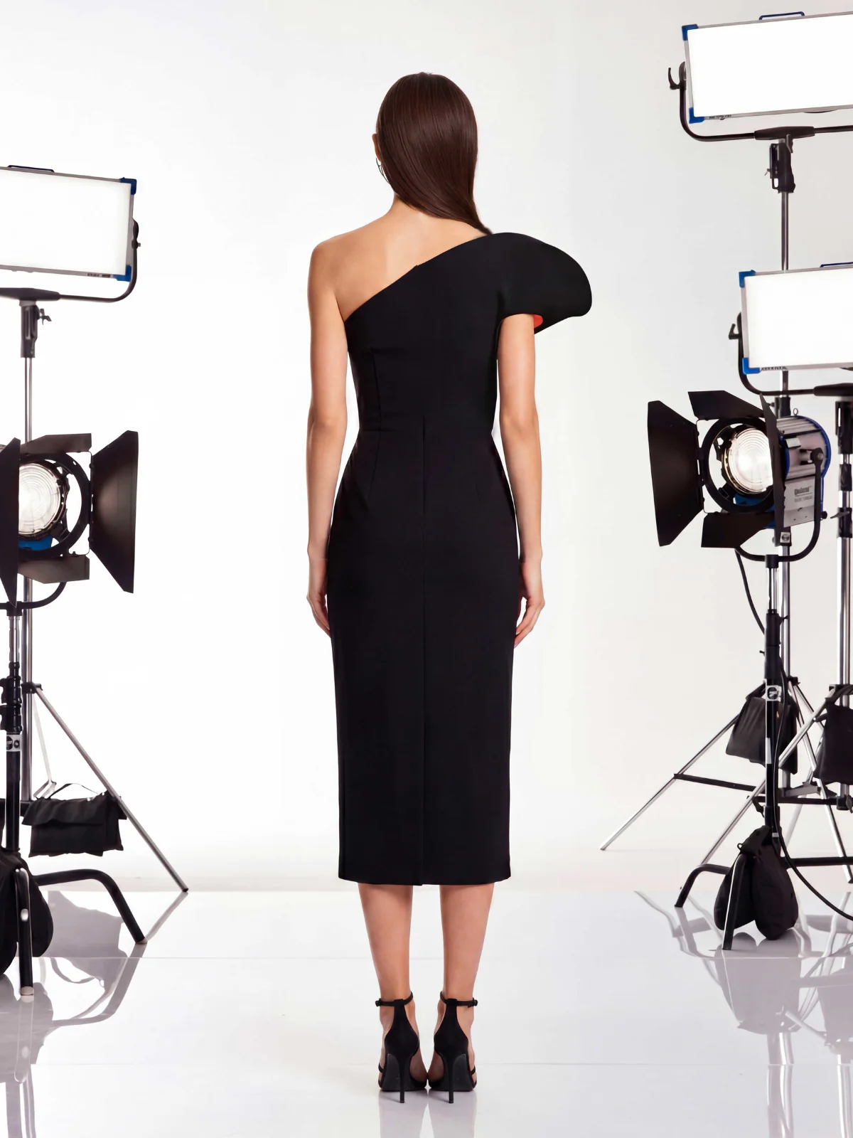 Drynex One Shoulder Red Sole Midi Dress In Black - Image 3