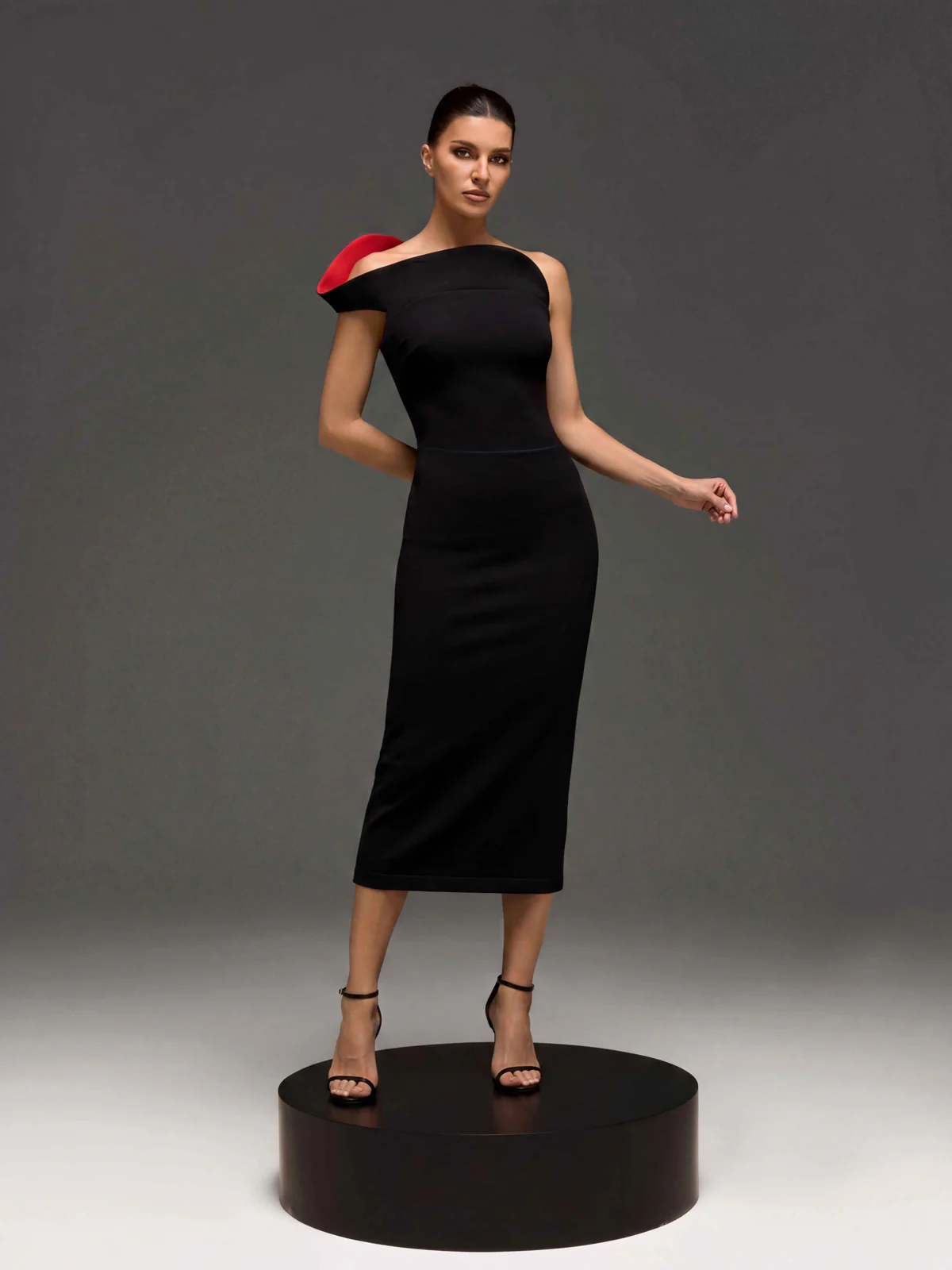 Drynex One Shoulder Red Sole Midi Dress In Black