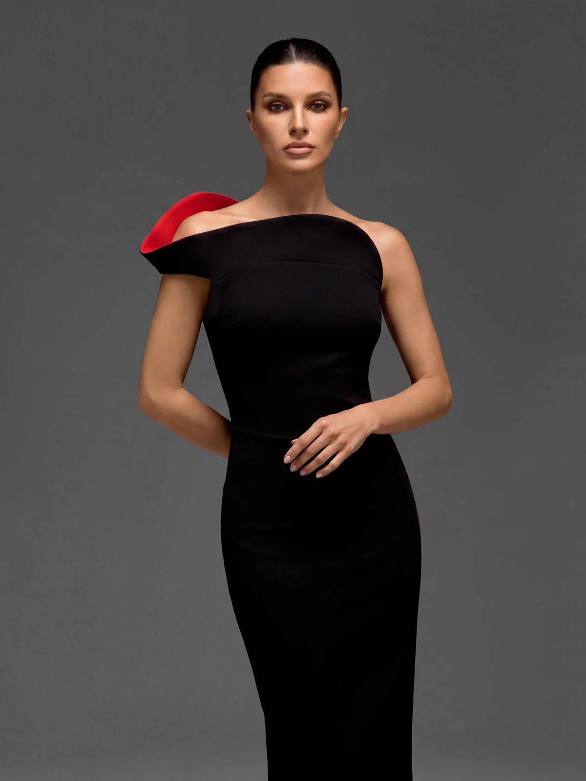 Drynex One Shoulder Red Sole Midi Dress In Black - Image 2