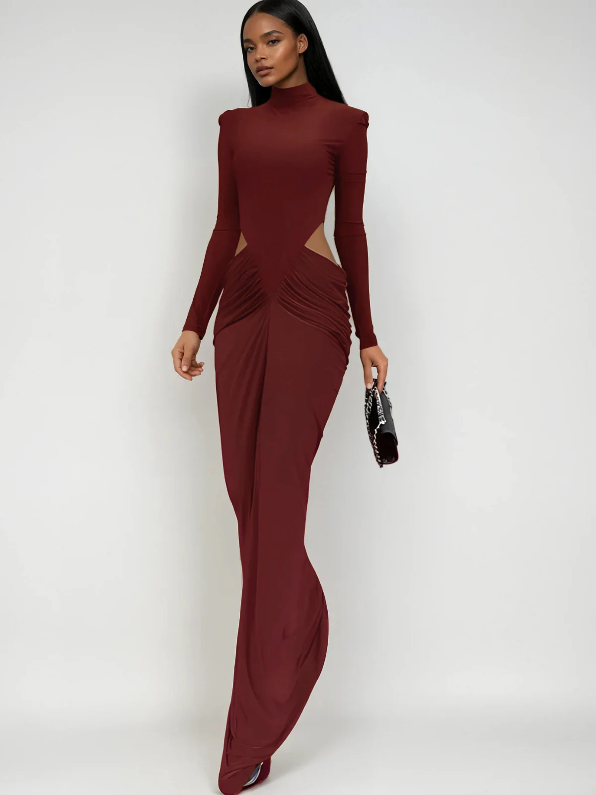 Dualux High Neck Cutout Maxi Dress In Wine - Image 2