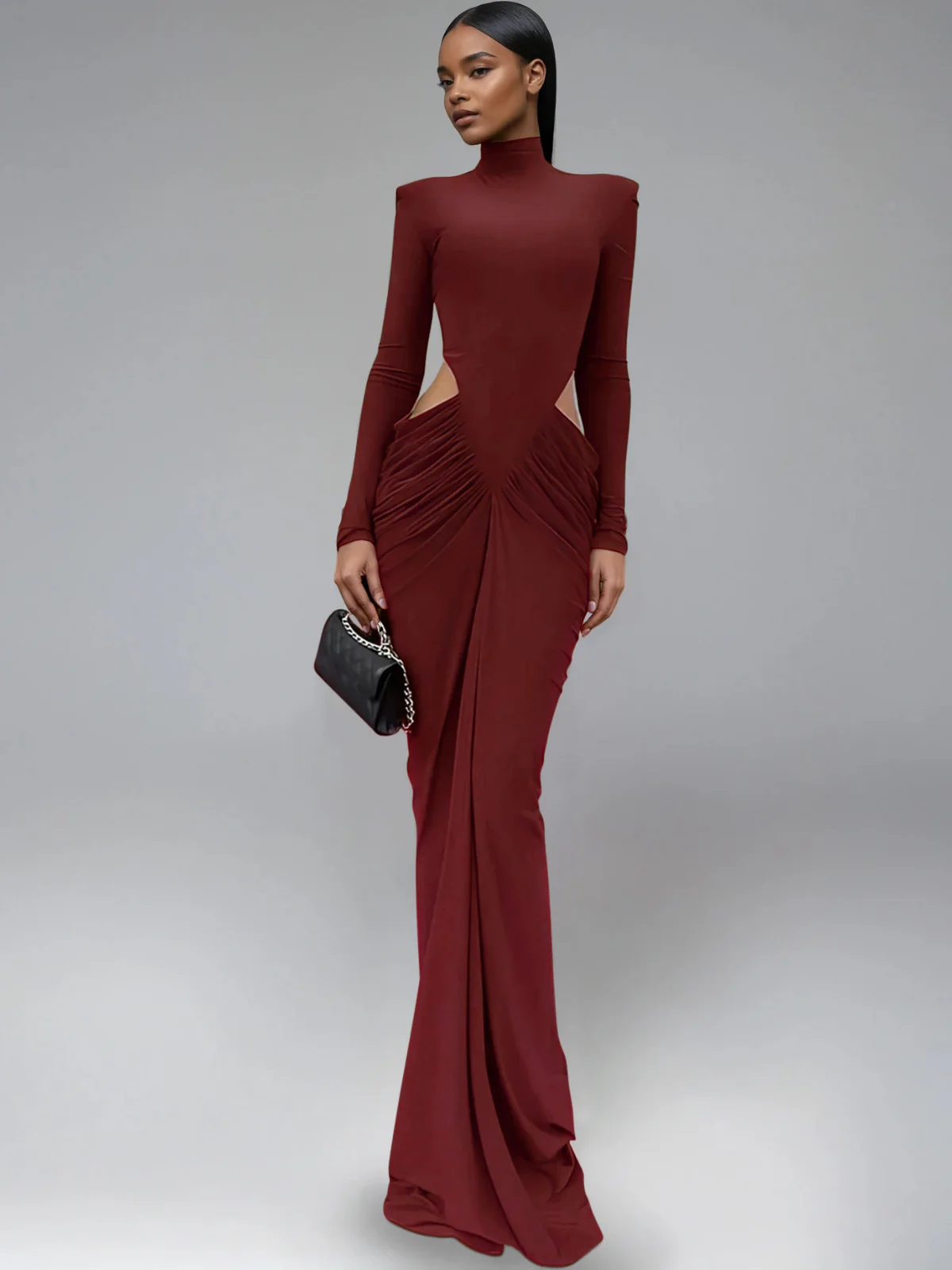 Dualux High Neck Cutout Maxi Dress In Wine - Image 3