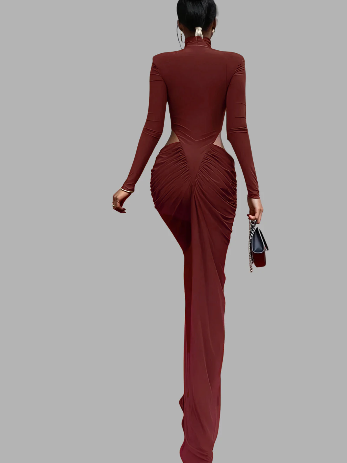 Dualux High Neck Cutout Maxi Dress In Wine - Image 4