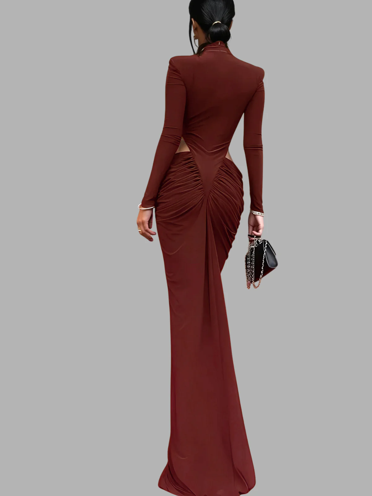 Dualux High Neck Cutout Maxi Dress In Wine - Image 5