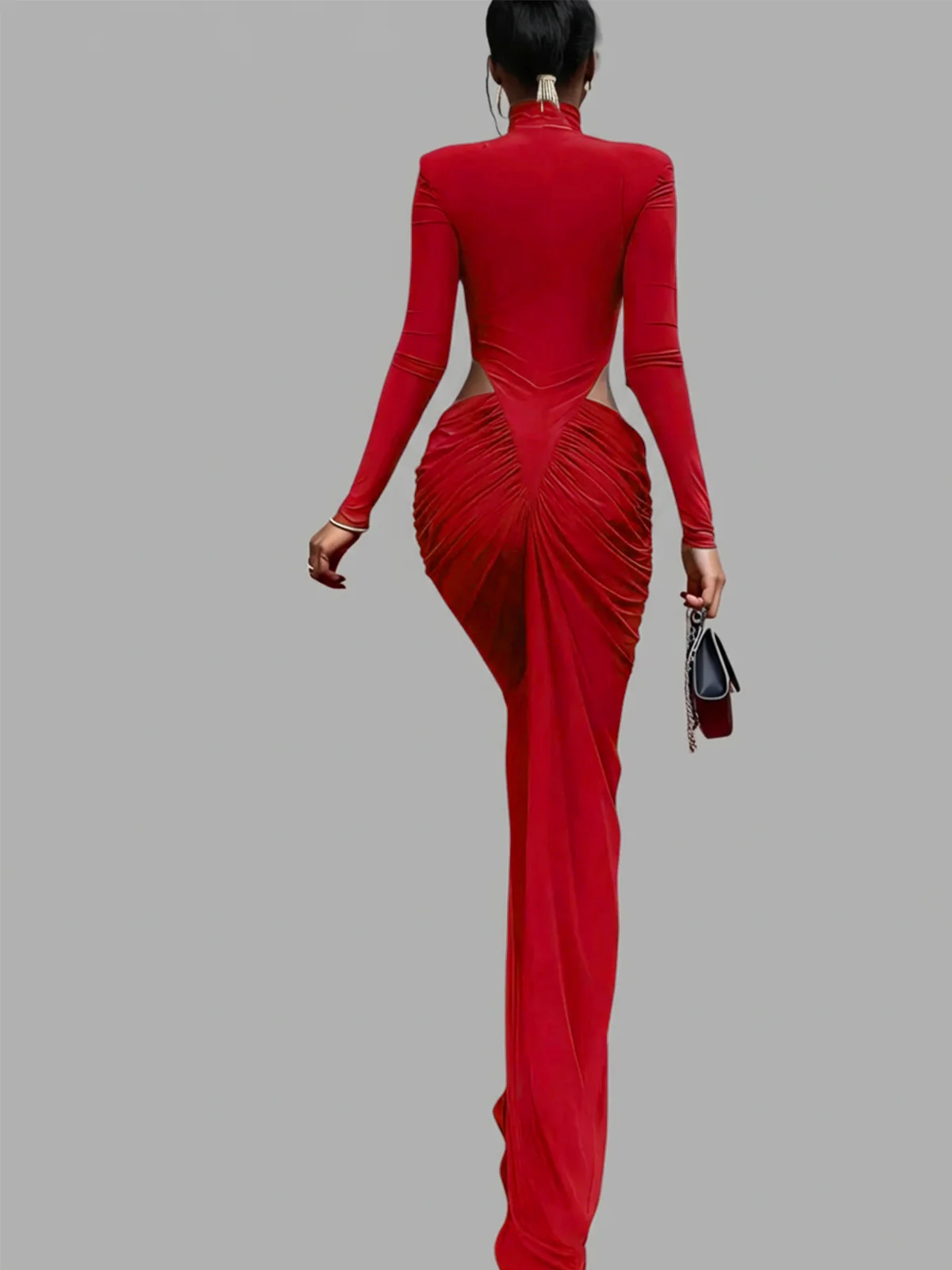 Dualux High Neck Cutout Maxi Dress In Red - Image 5