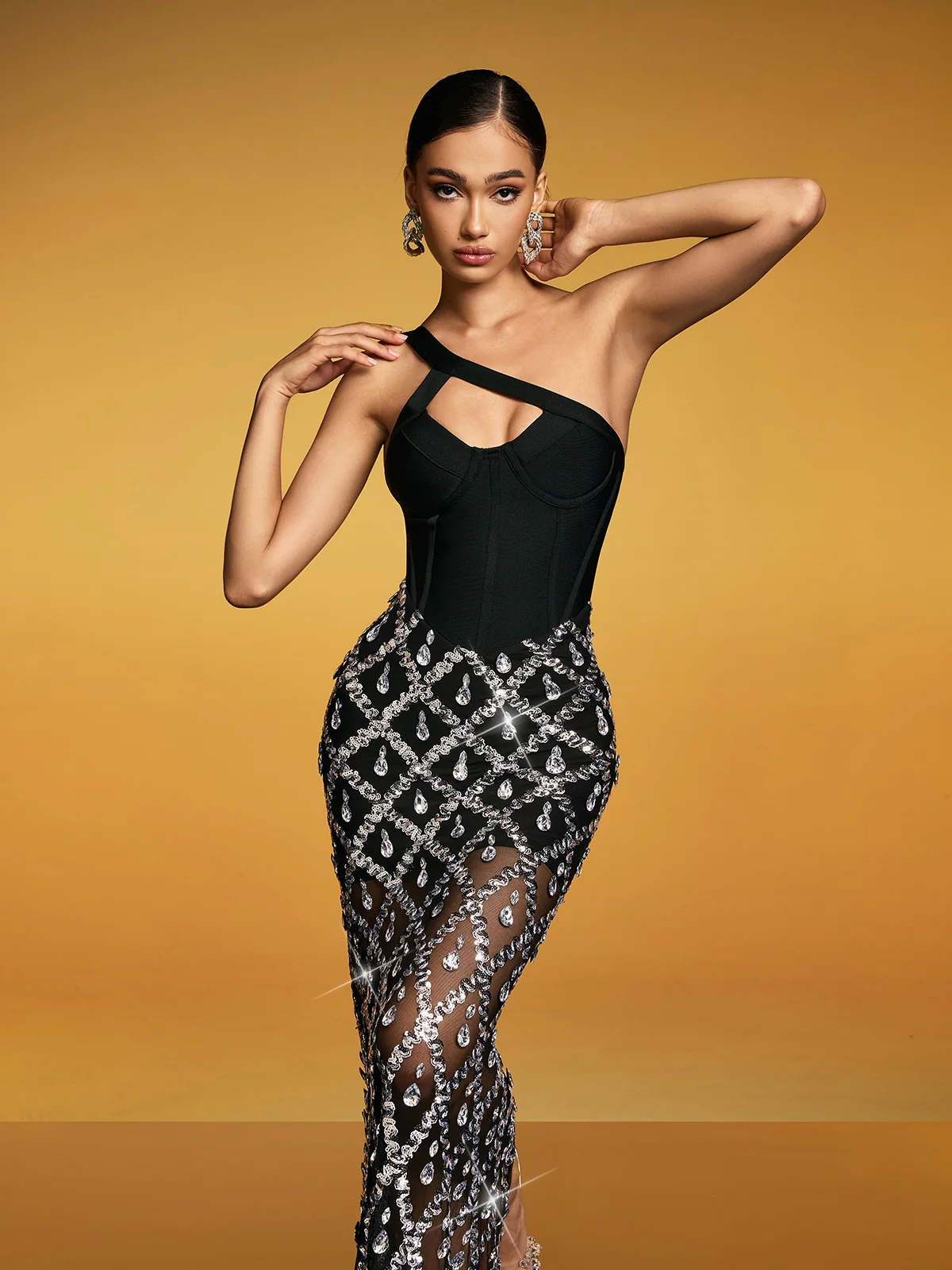 Dualyne Sequin Crystal Split Bandage Maxi Dress - Image 5