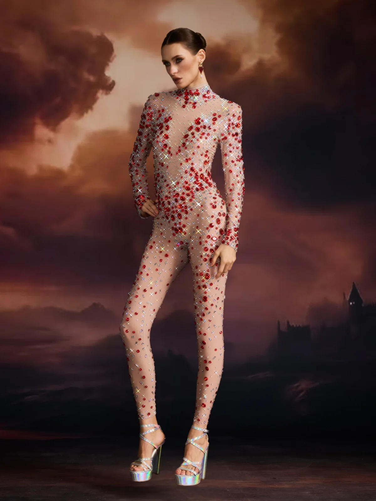 Edvard Long Sleeve Crystal Mesh Jumpsuit - Image 3