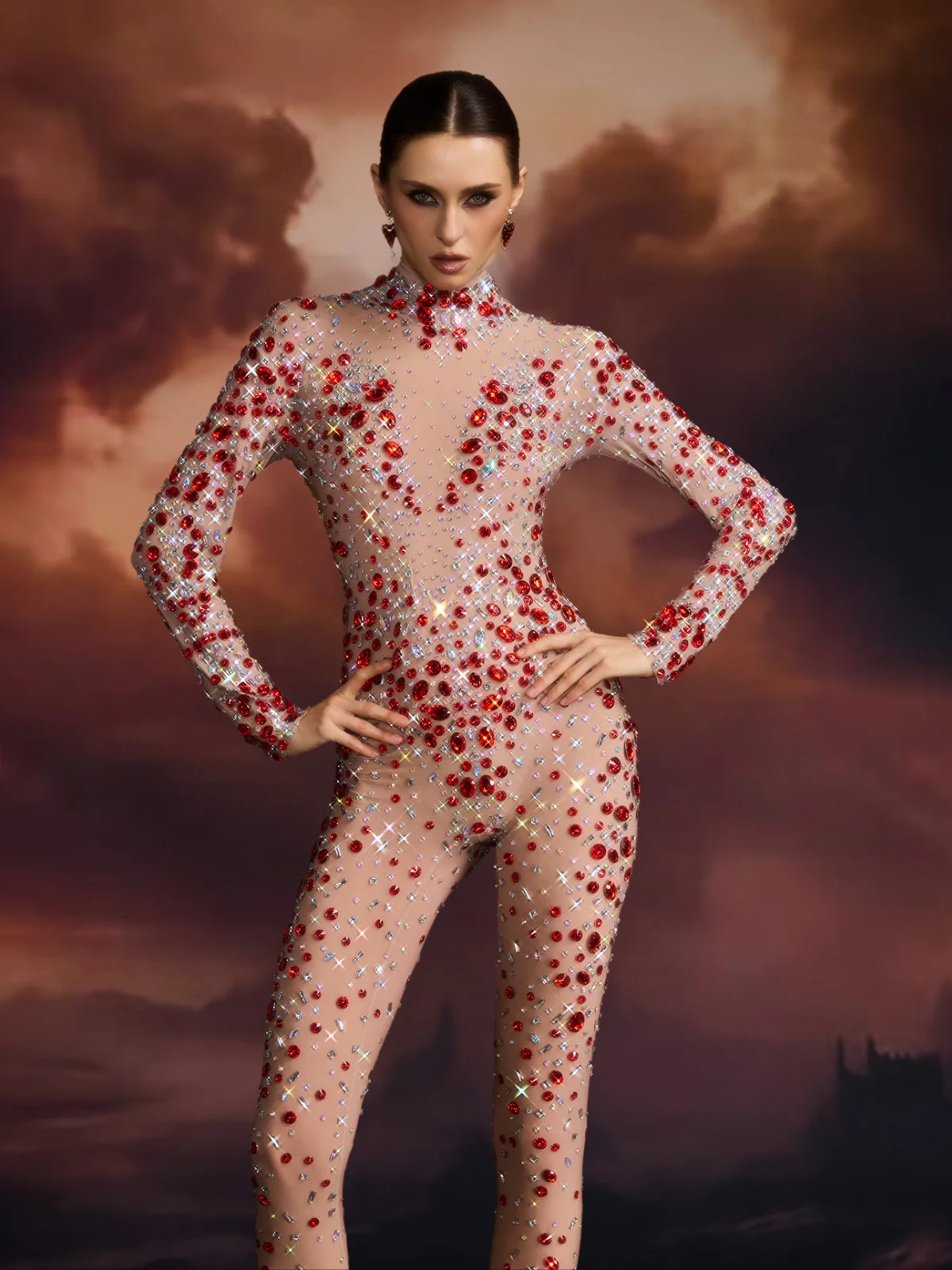 Edvard Long Sleeve Crystal Mesh Jumpsuit - Image 4