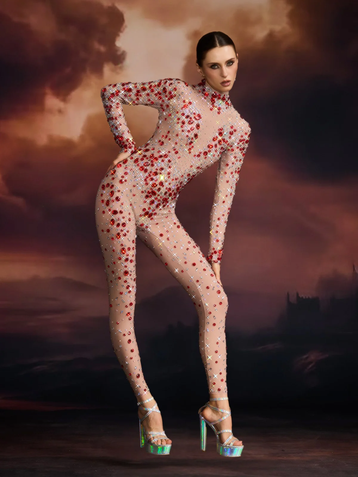 Edvard Long Sleeve Crystal Mesh Jumpsuit - Image 5