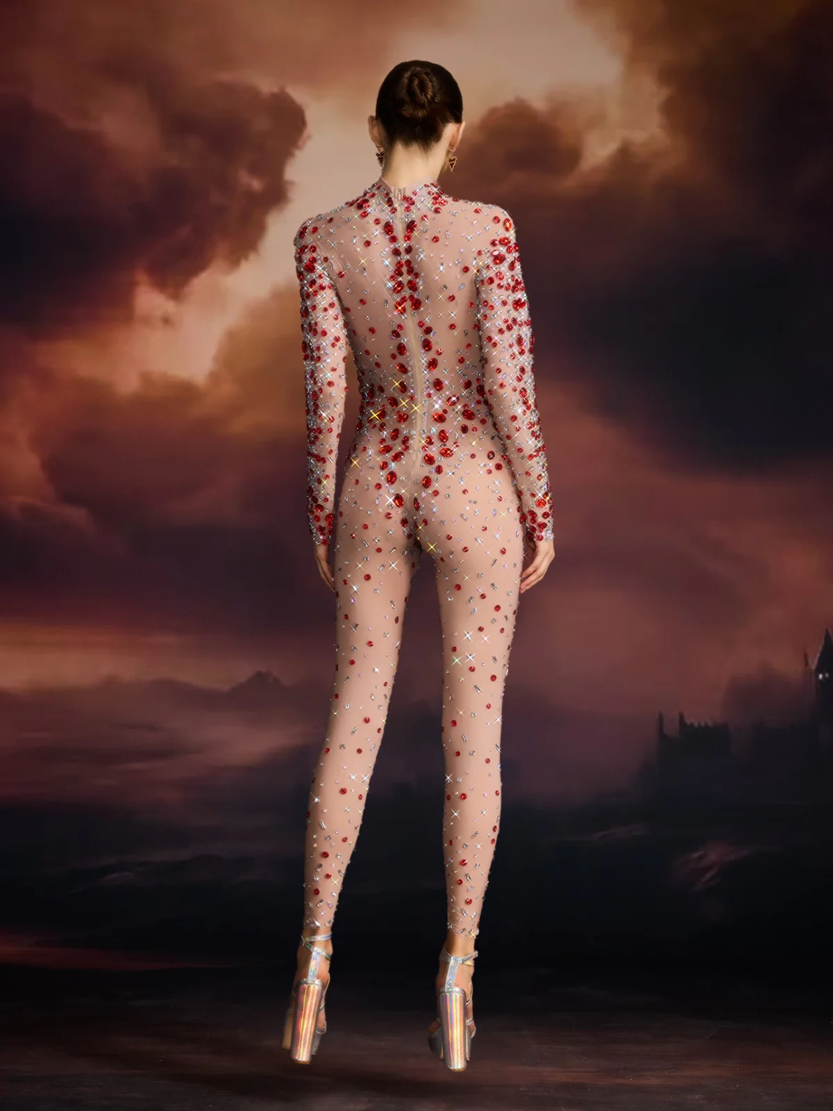 Edvard Long Sleeve Crystal Mesh Jumpsuit - Image 6