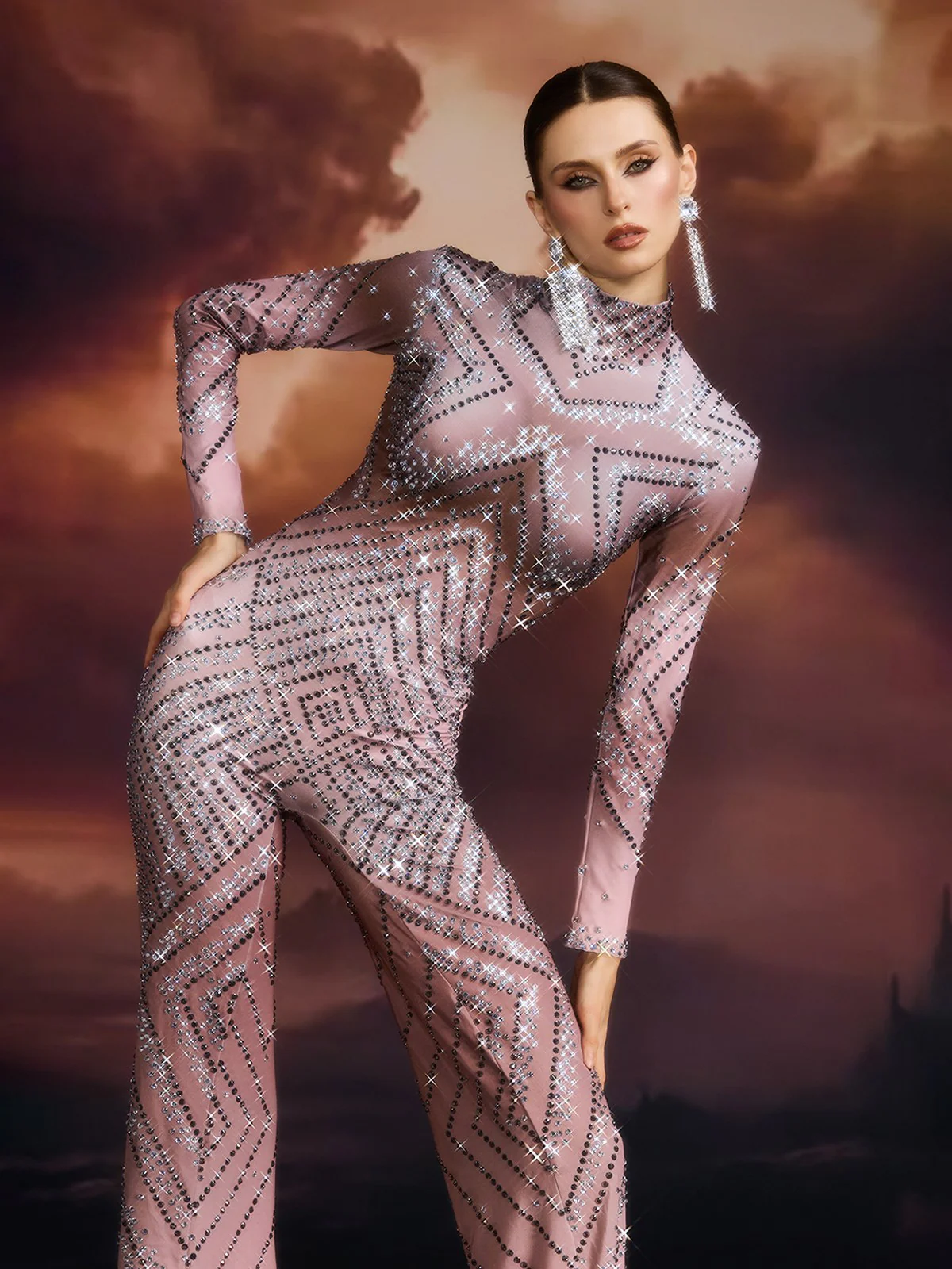 Ellavere Long Sleeve Rhinestone Jumpsuit - Image 5