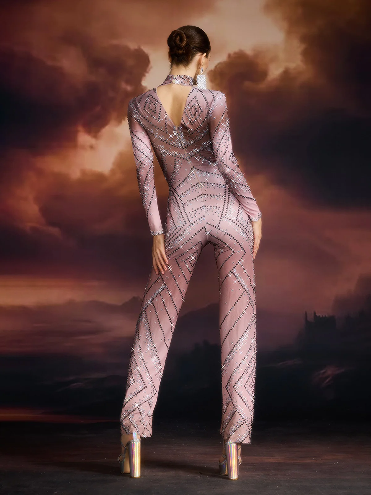 Ellavere Long Sleeve Rhinestone Jumpsuit - Image 6