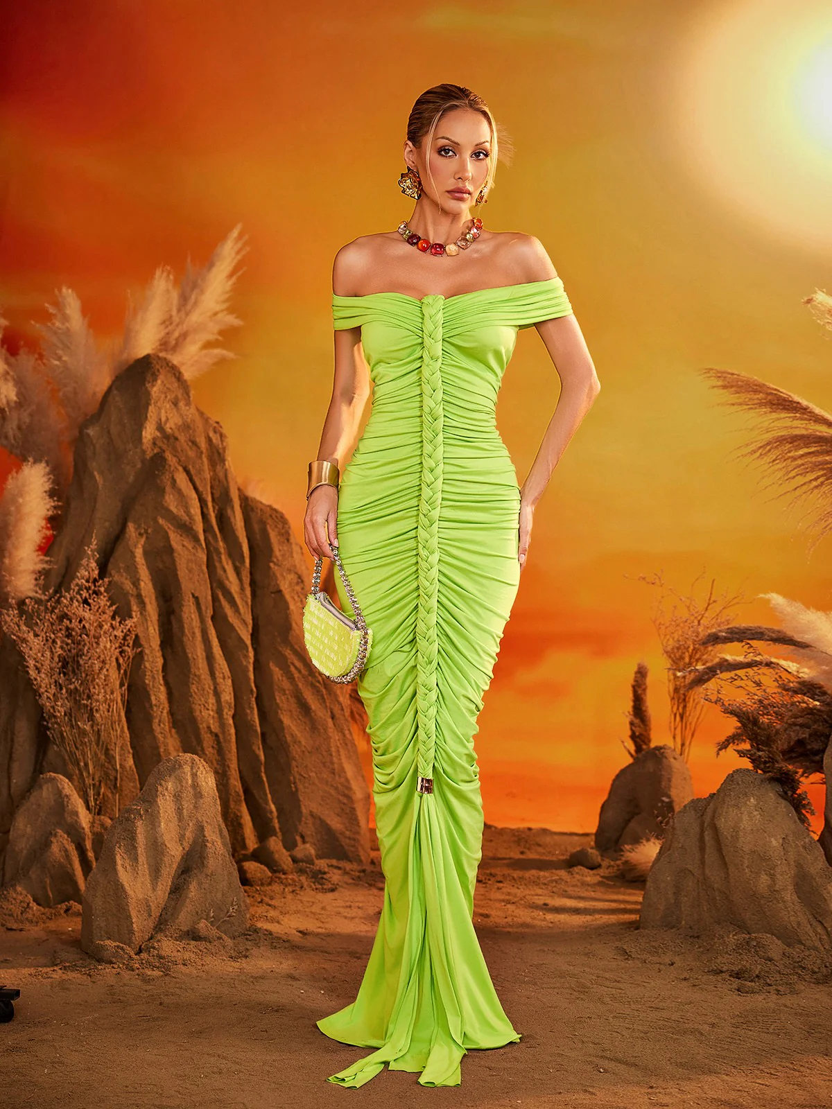 Elyviel Off Shoulder Ruched Maxi Dress - Image 2