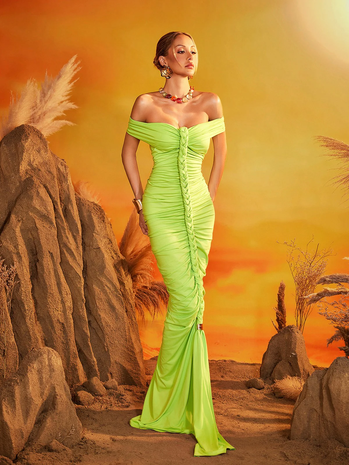 Elyviel Off Shoulder Ruched Maxi Dress - Image 4