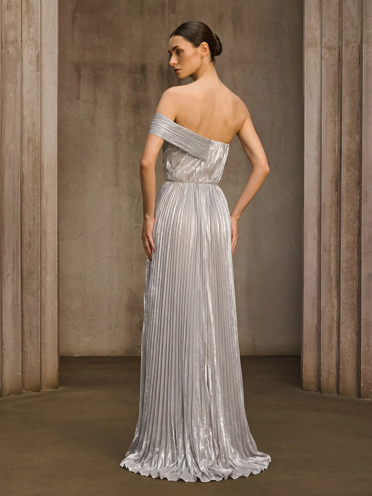 Emele One Shoulder Pleated Metallic Dress - Image 3