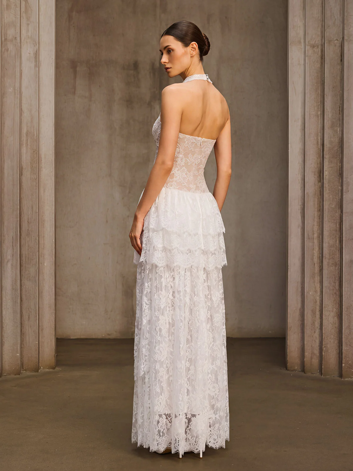 Emiliya Halterneck Lace Tiered Maxi Dress - Image 3