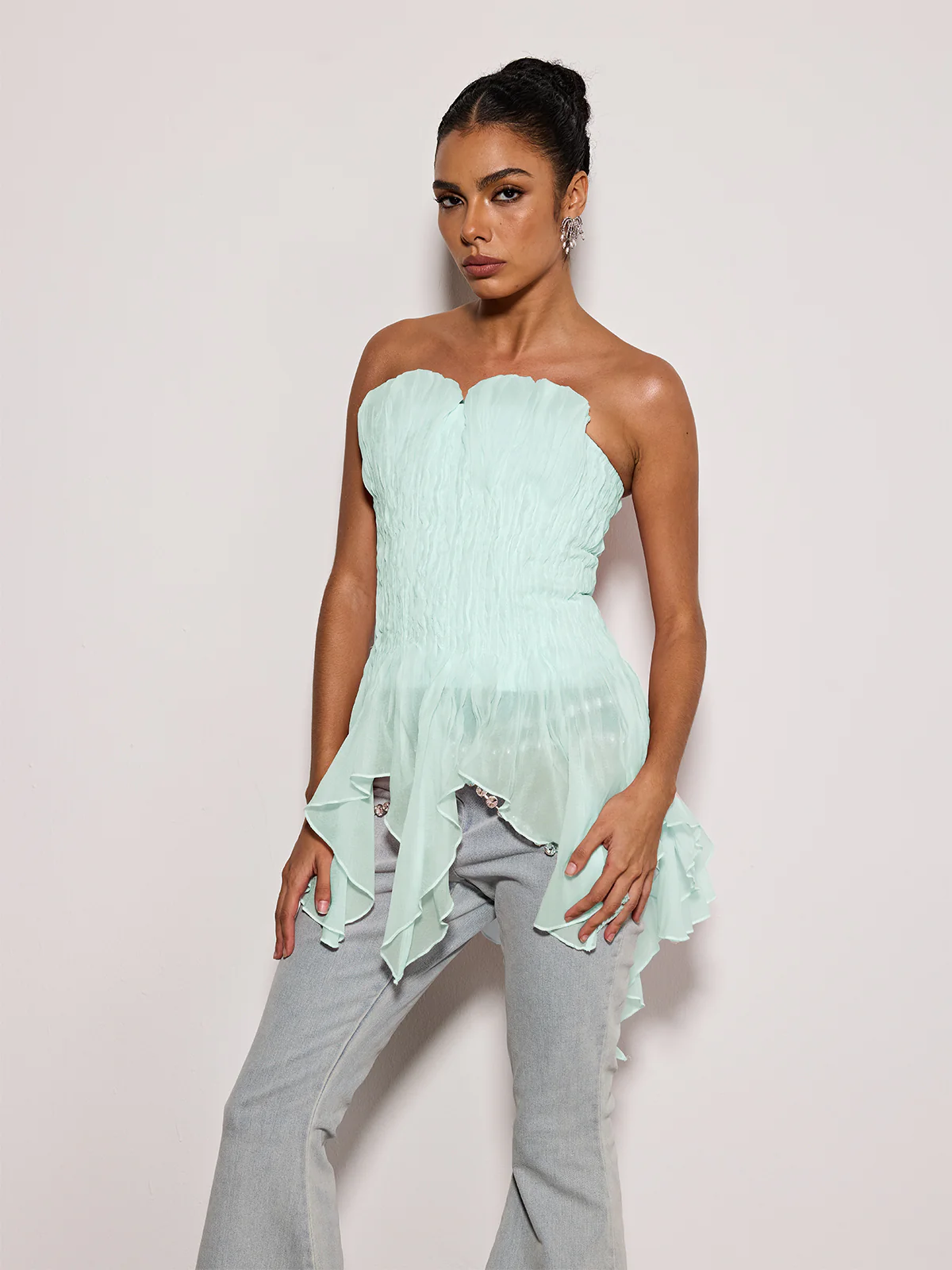 Emke Strapless Ruched Top In Green - Image 5