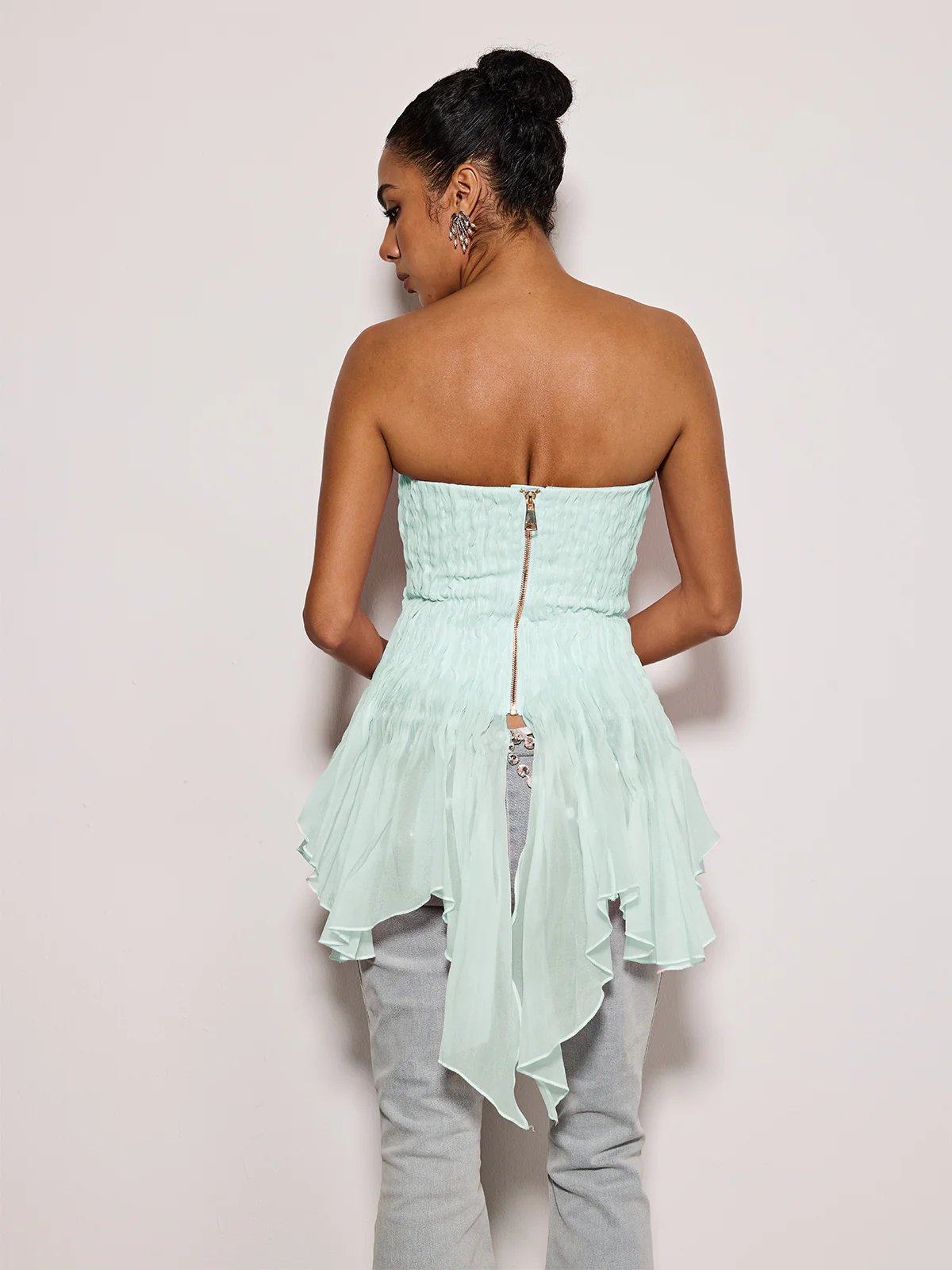 Emke Strapless Ruched Top In Green - Image 7