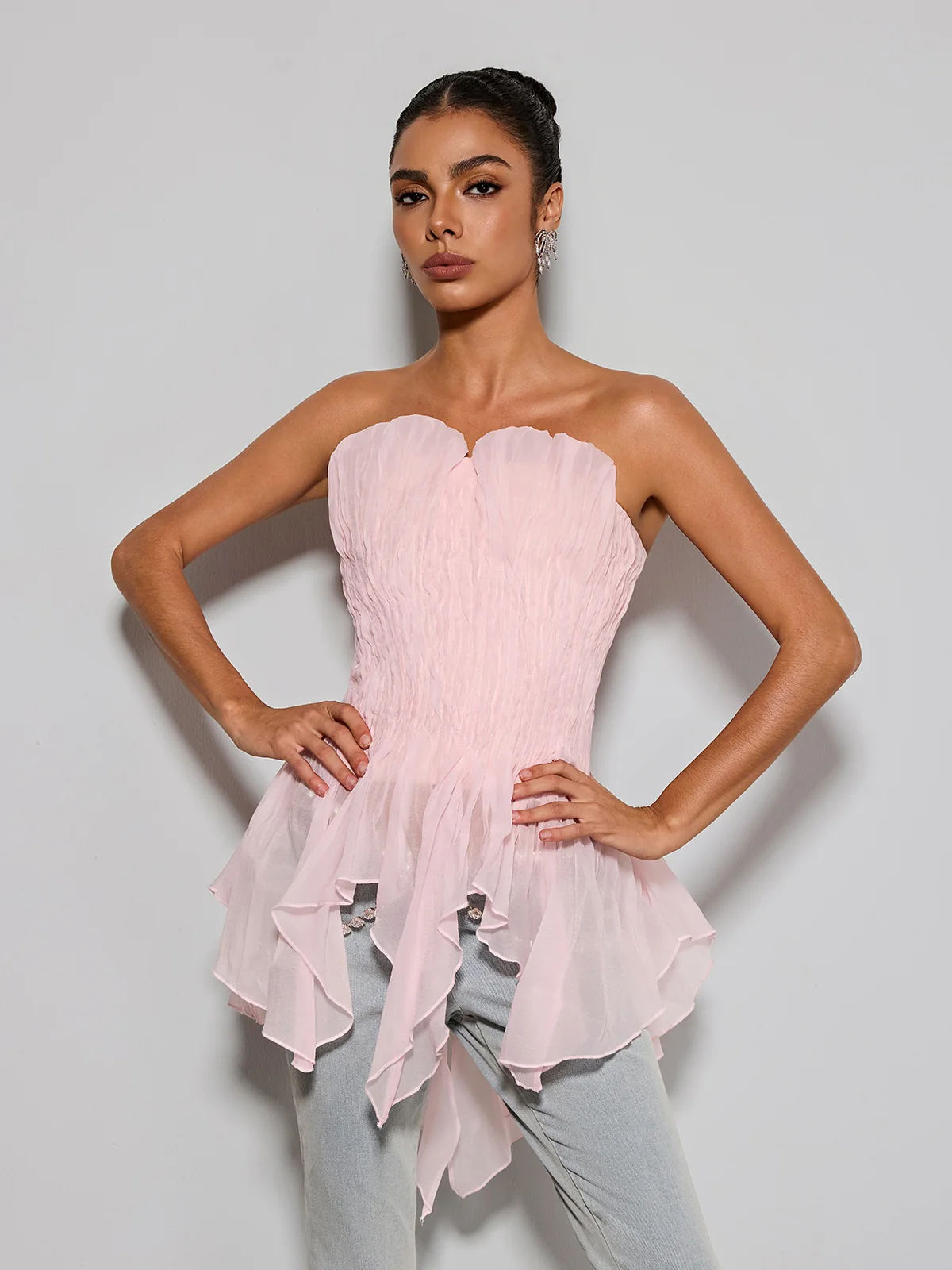 Emke Strapless Ruched Top In Pink - Image 2