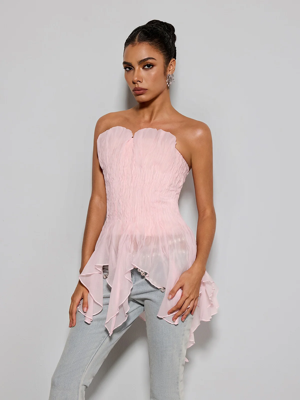 Emke Strapless Ruched Top In Pink - Image 3